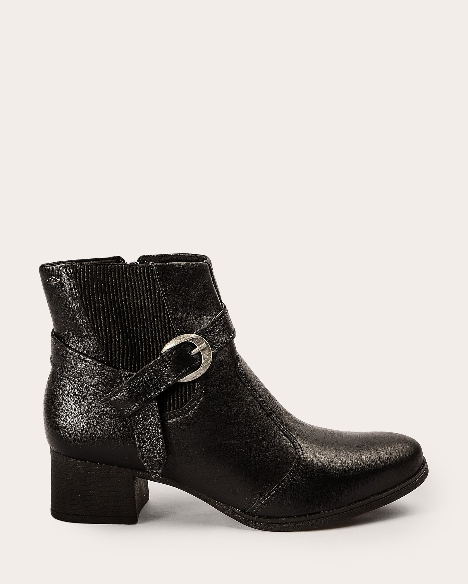 Bota feminina chelsea de couro salto baixo - Preto | Dakota
