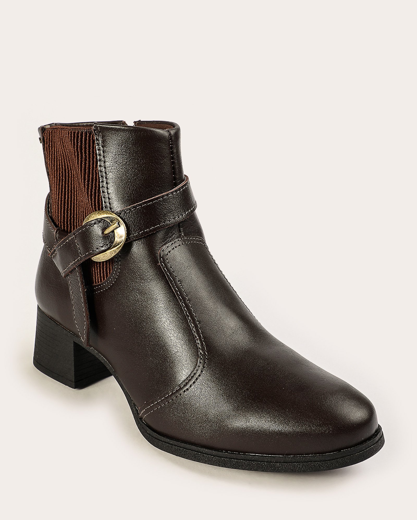 Bota feminina chelsea de couro salto baixo - Marrom | Dakota