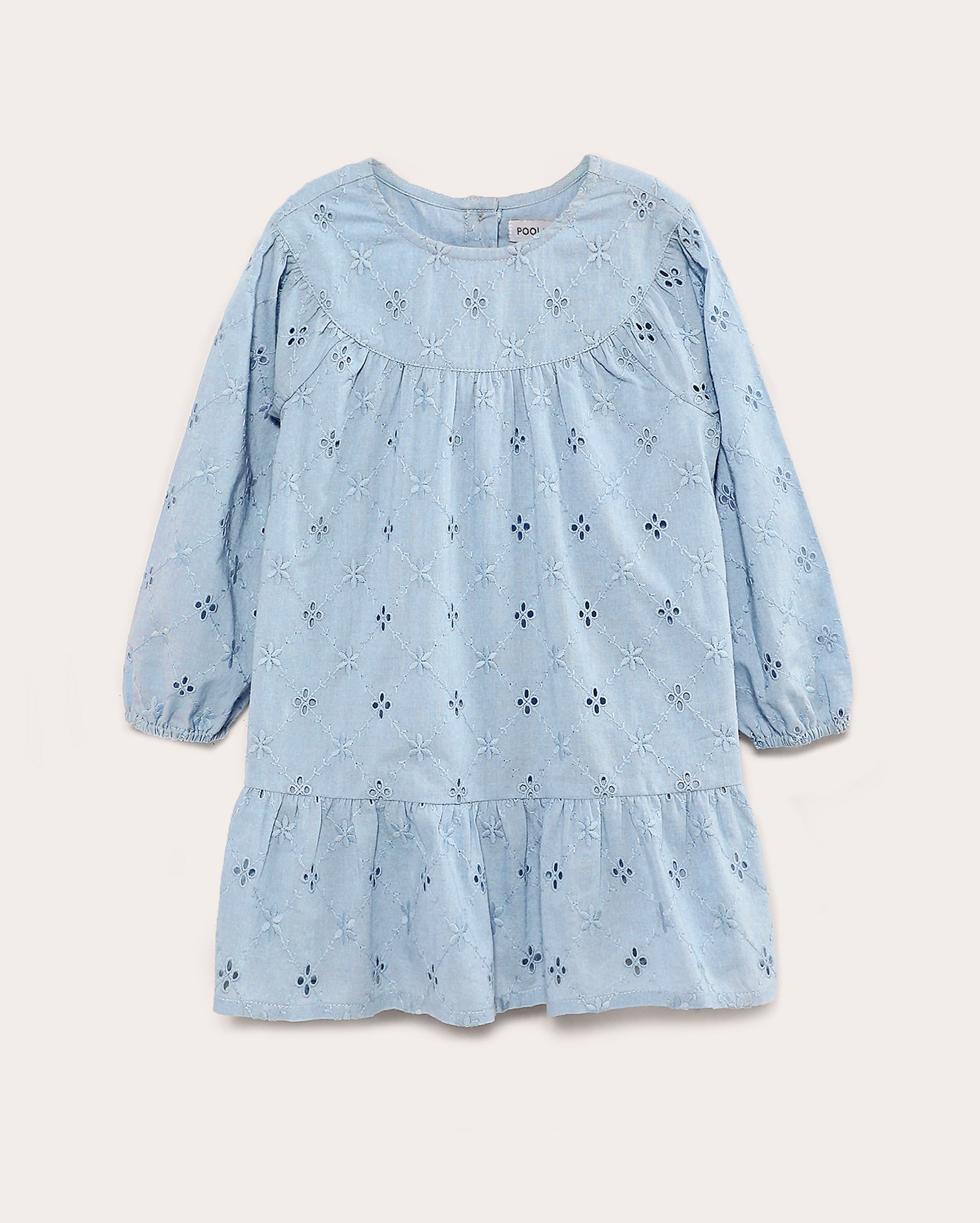 Vestido infantil curto em laise com babado 4-10A azul | Pool Kids