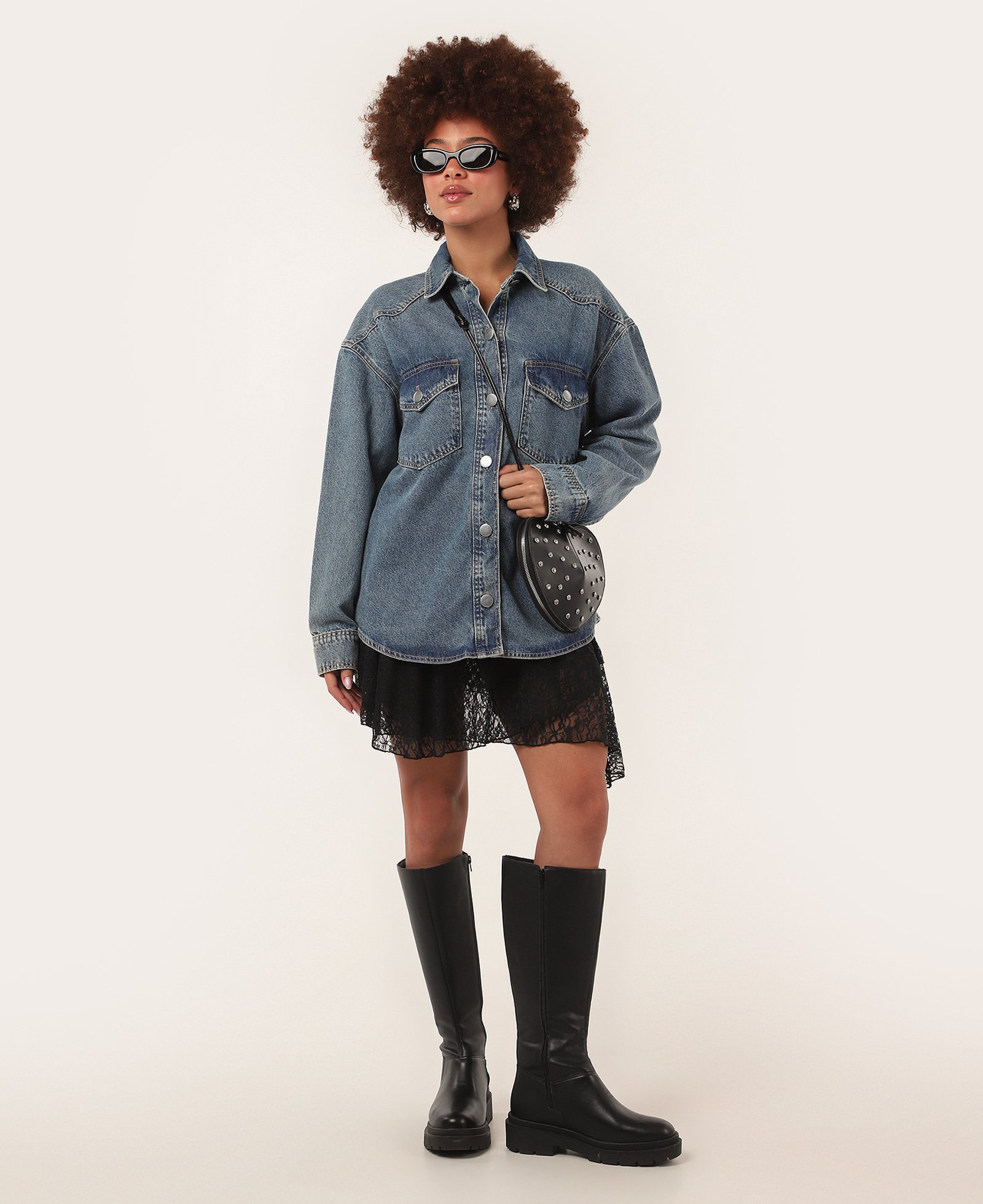Jaqueta jeans feminina alongada estonada denim médio | Pool Jeans