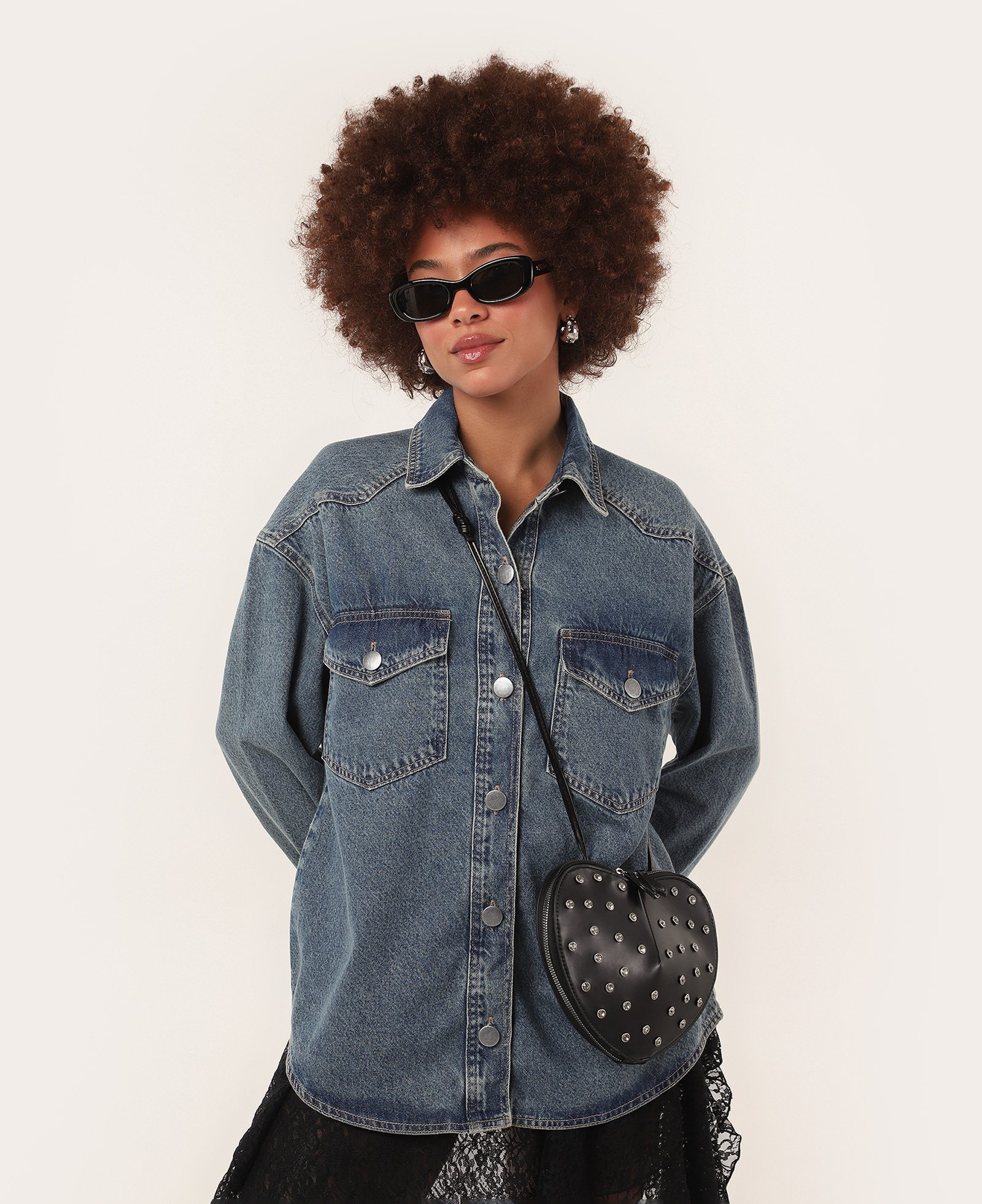 Jaqueta jeans feminina alongada estonada denim médio | Pool Jeans