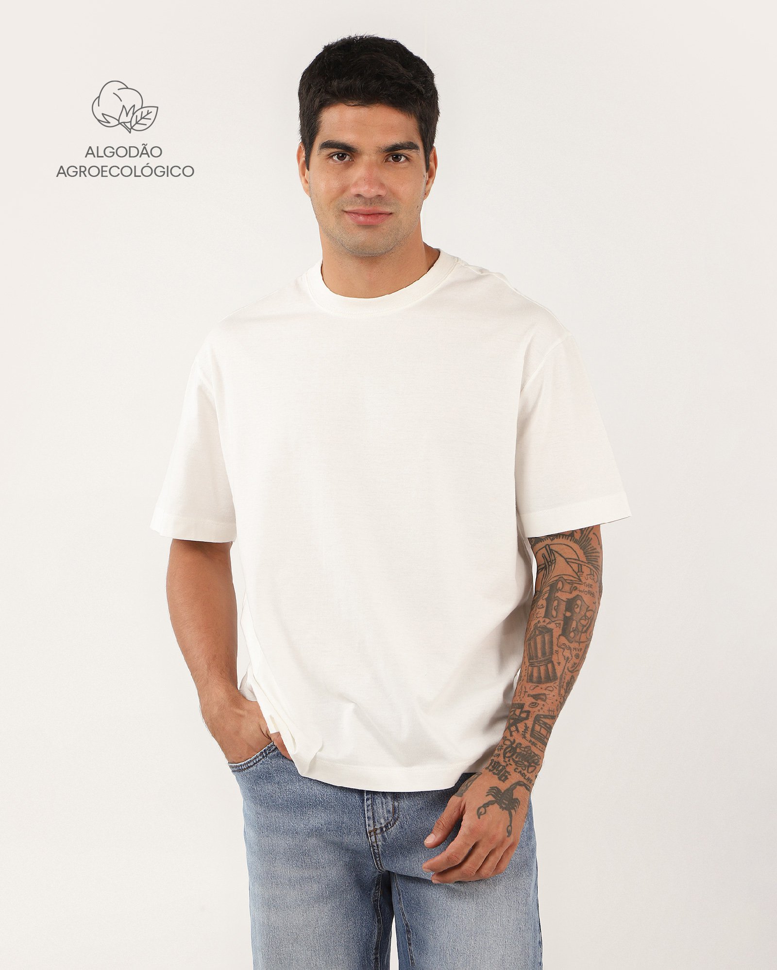 Camiseta masculina relaxed algodão agroecológico - Branco