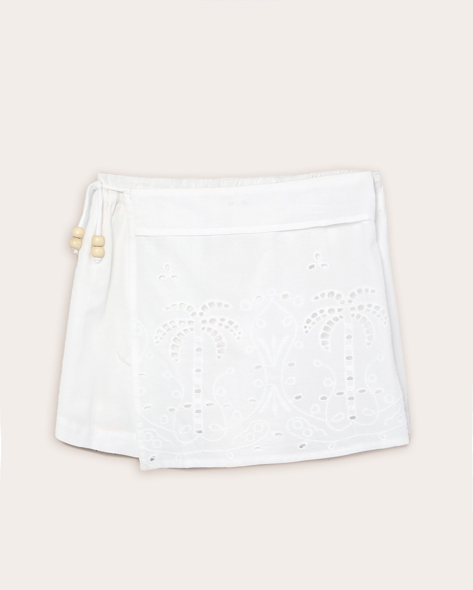 Short-saia infantil com bordado em laise 4-10A branco