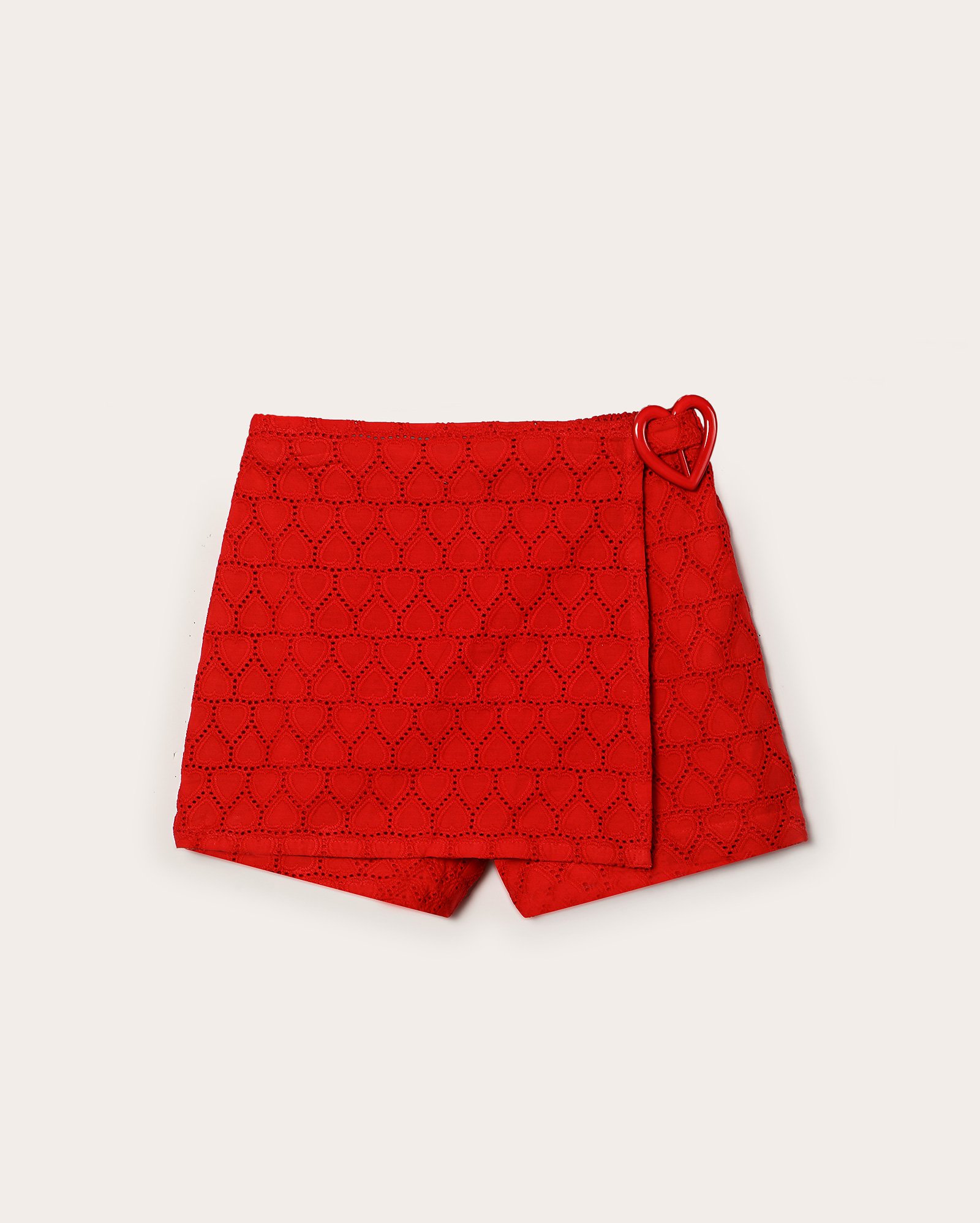 Short-saia infantil em laise cinto coração 4-10A vermelho