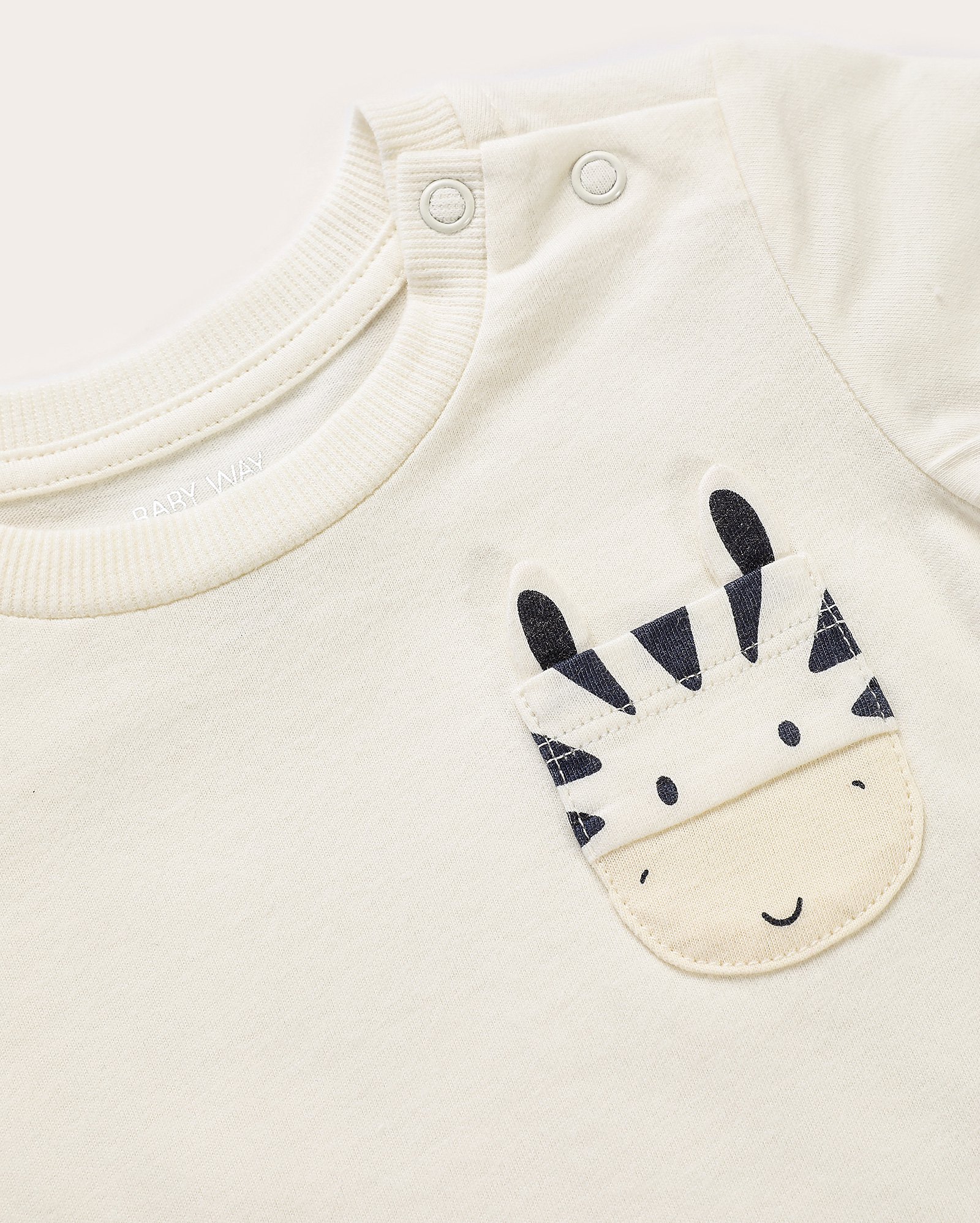 Camiseta bebê mangas longas bolso zebra off-white