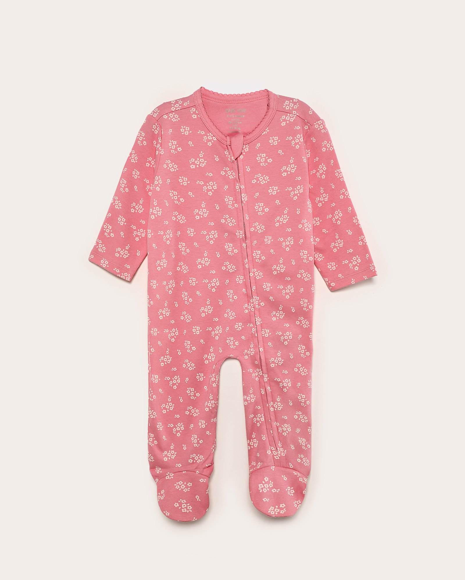 Macacão bebê com pezinho floral rosa