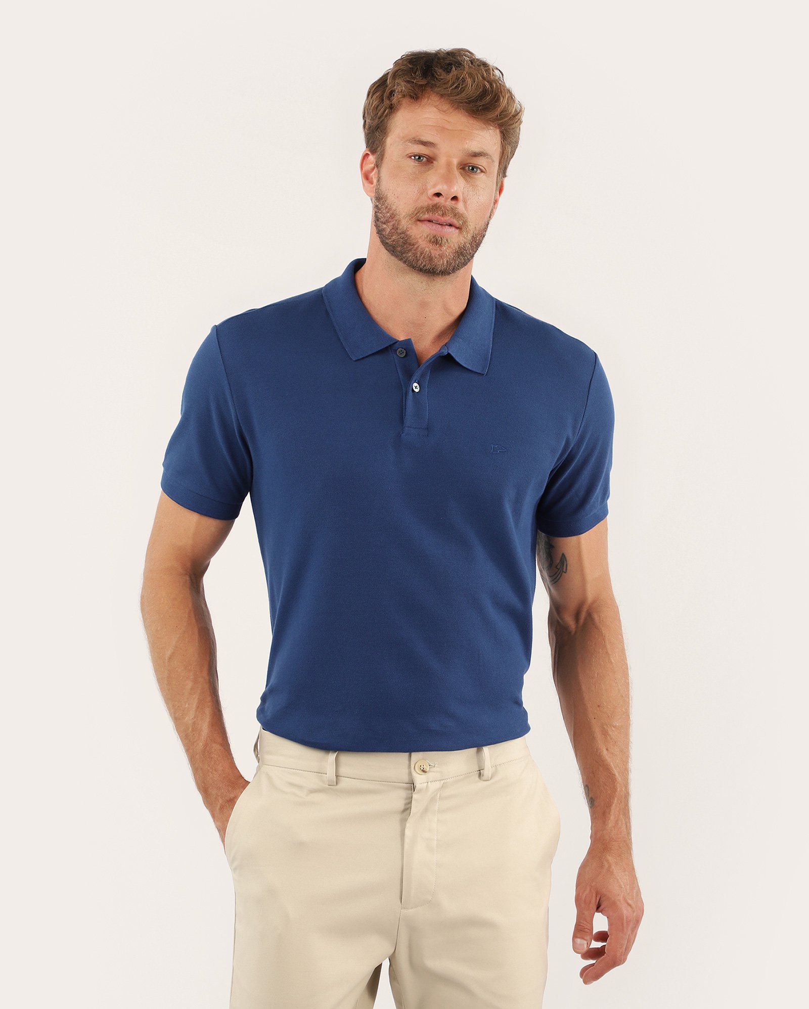 Camisa polo masculina Pool Legacy regular piquet - Azul Escuro Mescla