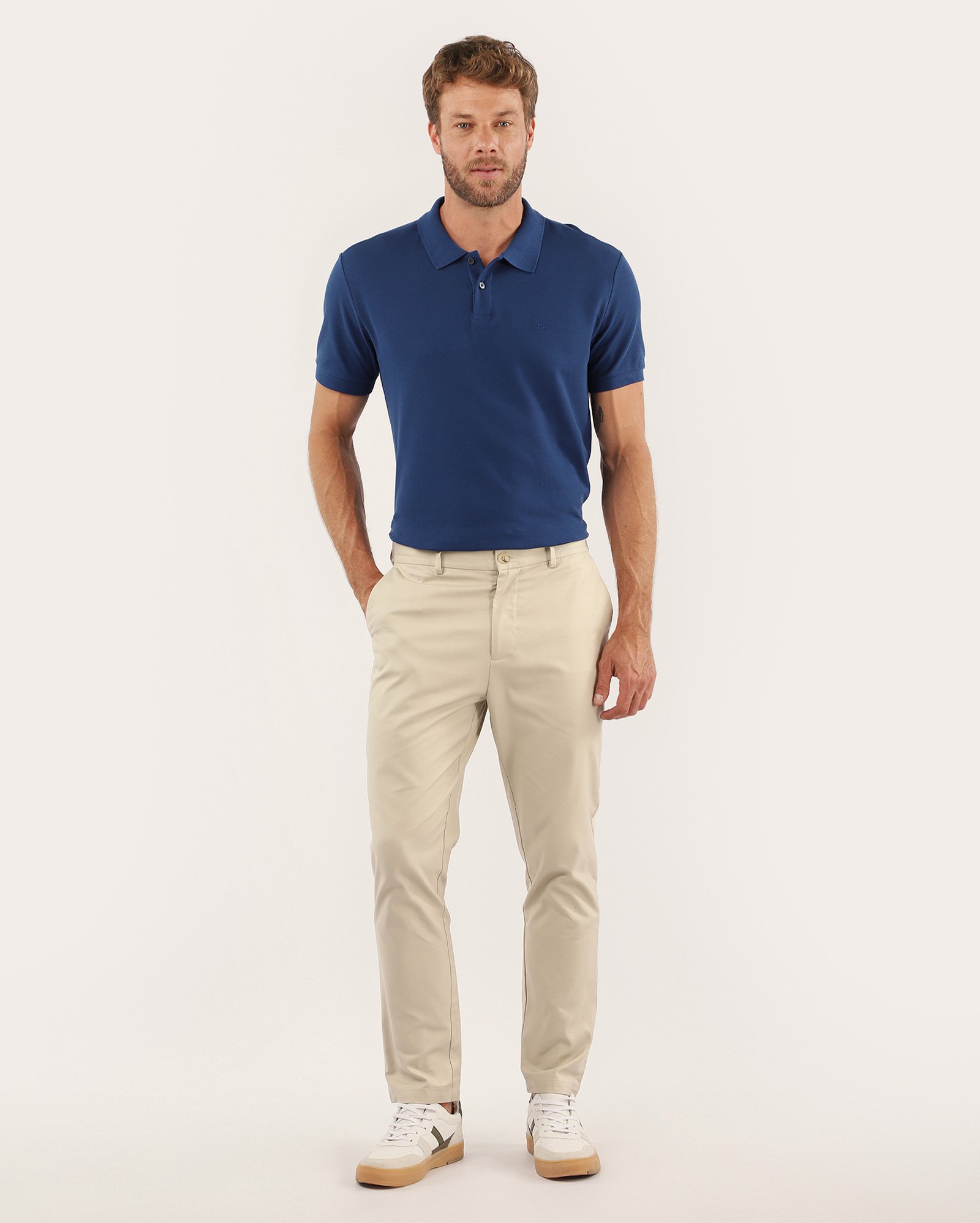 Camisa polo masculina Pool Legacy regular piquet - Azul Escuro Mescla