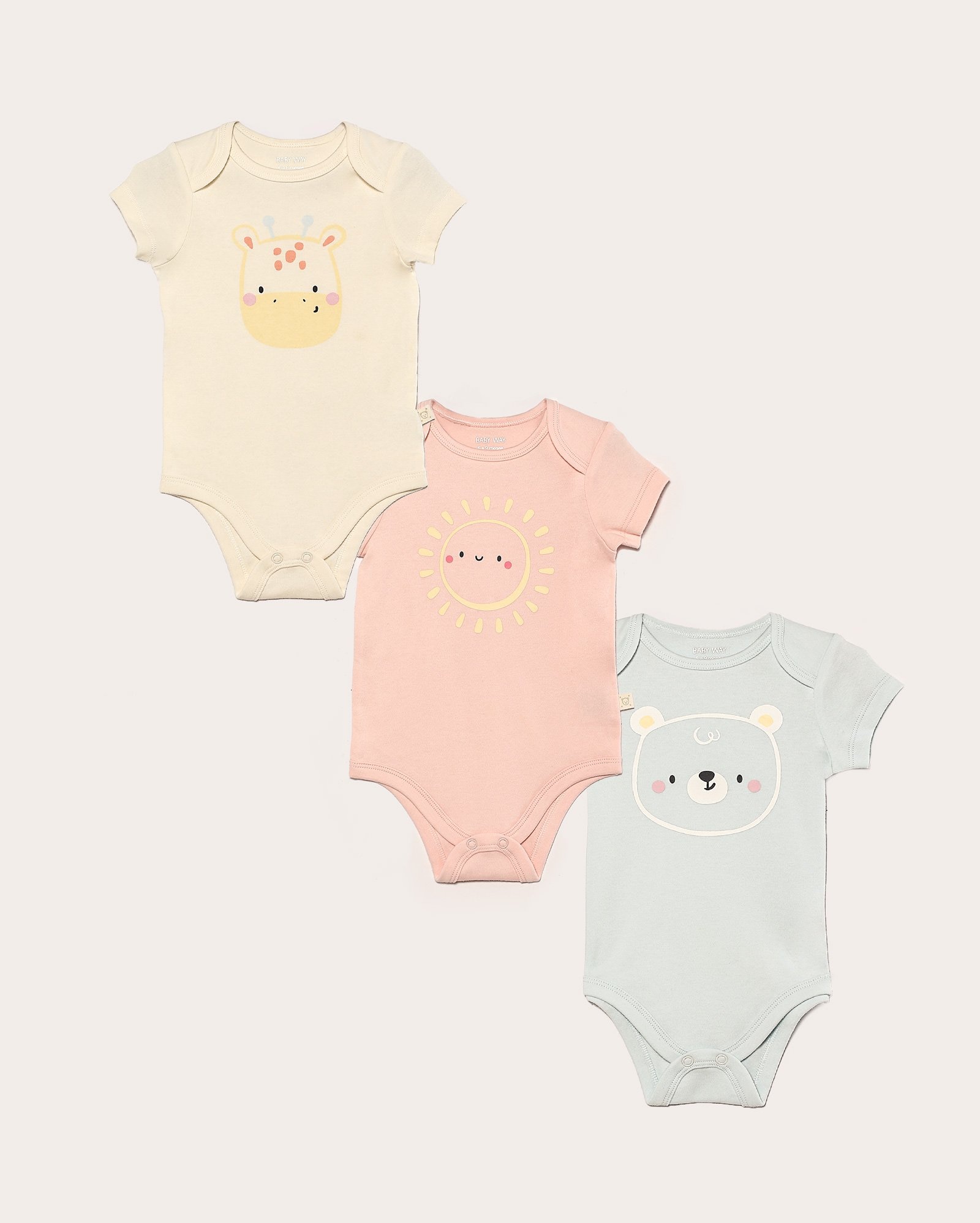 Kit body bebê 3 peças manga curta bichinhos multicor | Baby Way