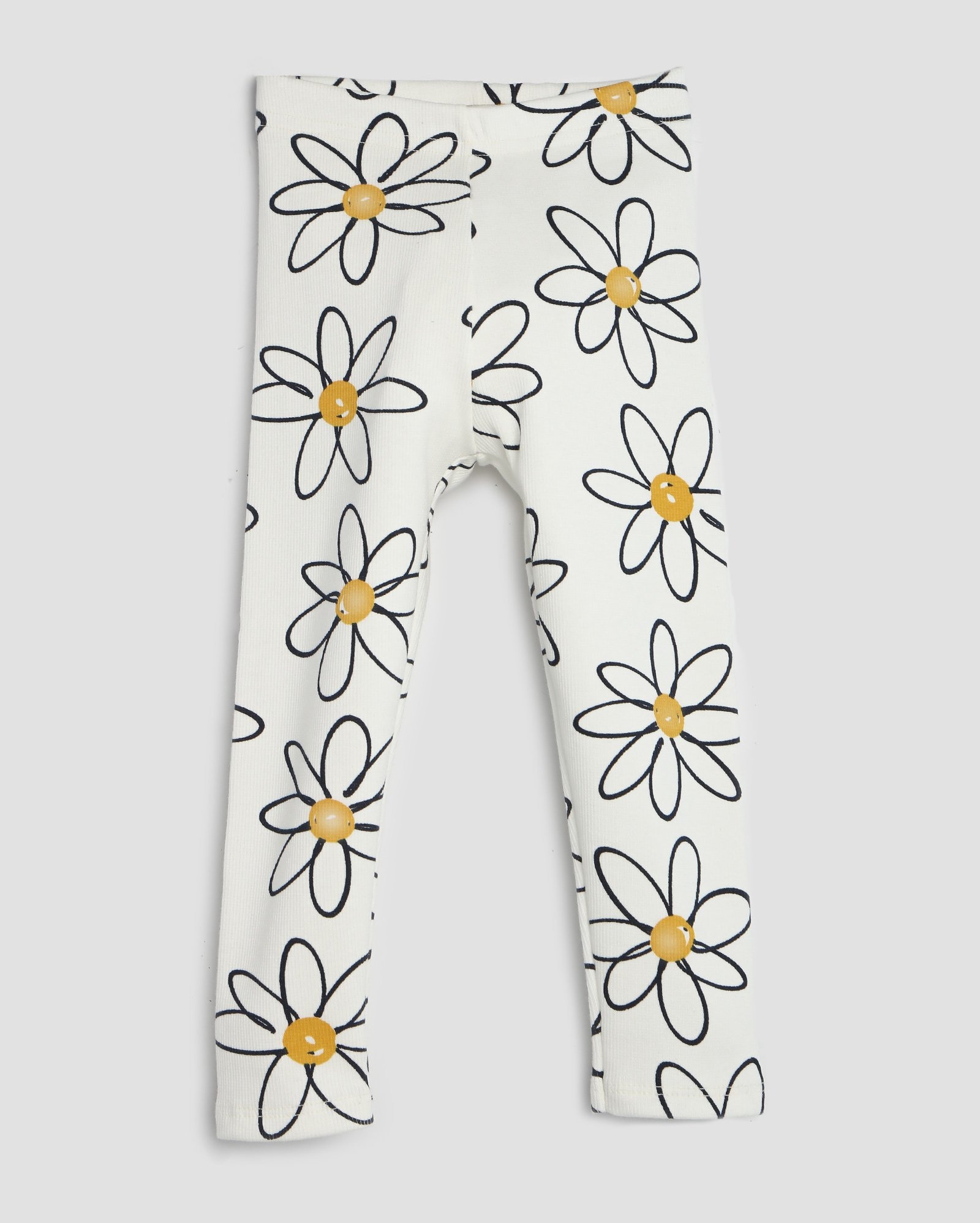 Calça legging infantil canelada estampa margaridas 4-10A branca | Pool Kids