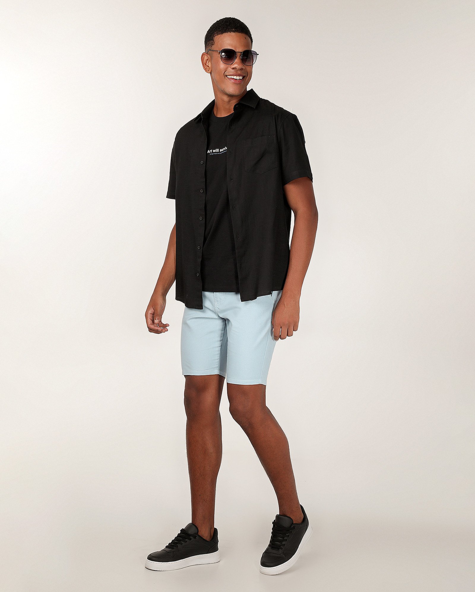 Bermuda sarja masculina slim com bolso chino azul | Pool Jeans