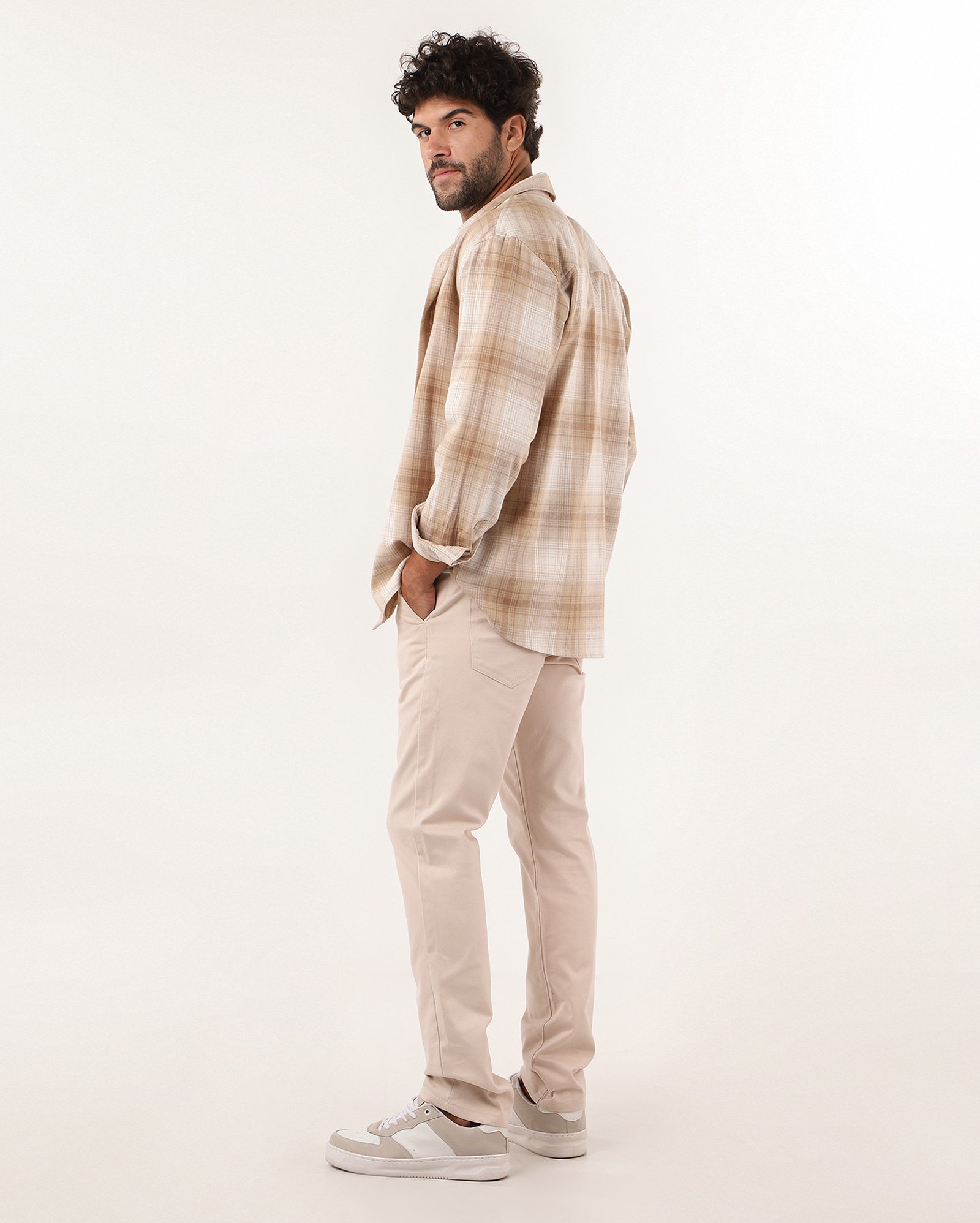 Calça sarja masculina Comfy slim - Bege Claro | Pool Jeans