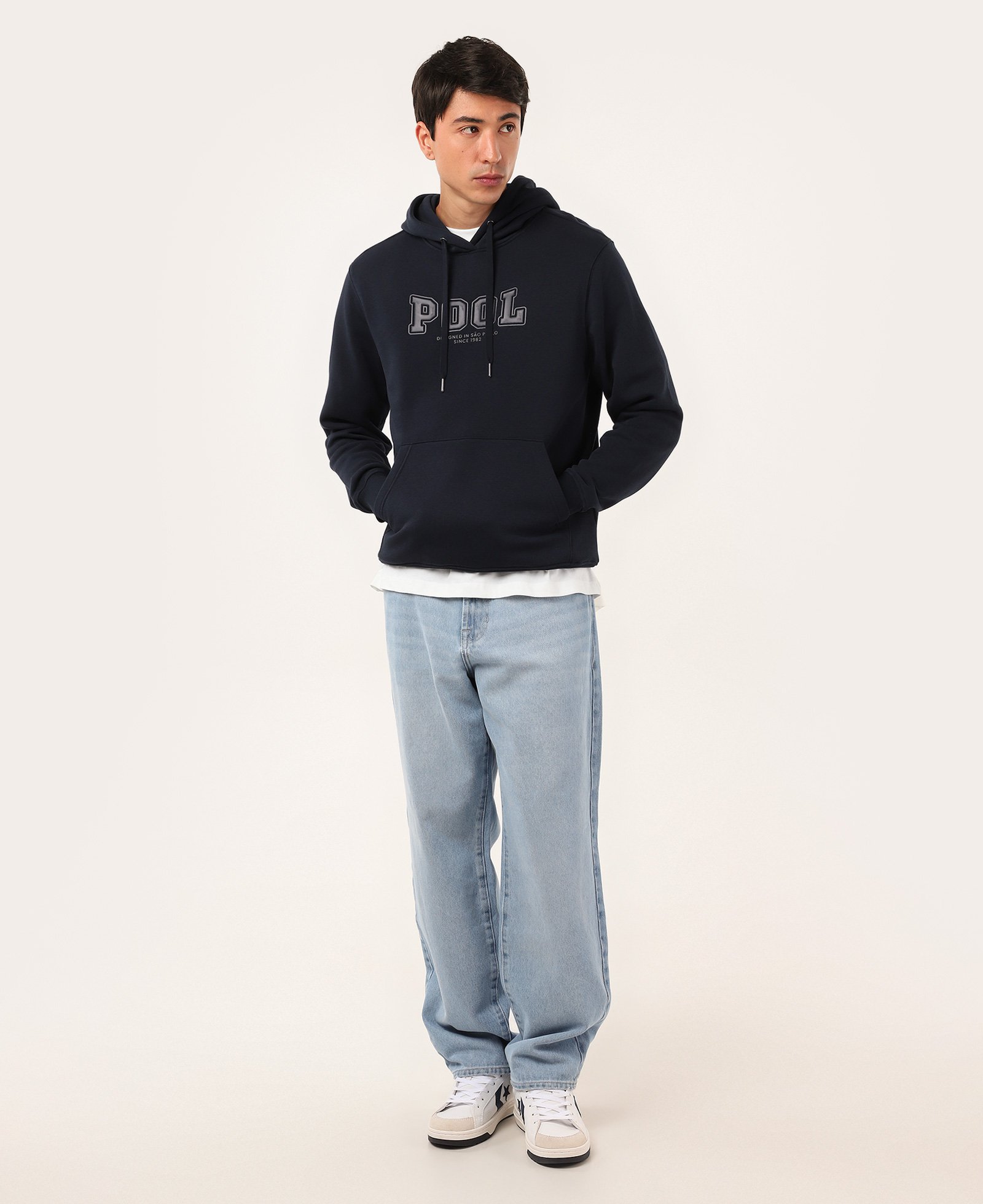 Blusa de moletom masculina com capuz e felpa - Azul Escuro