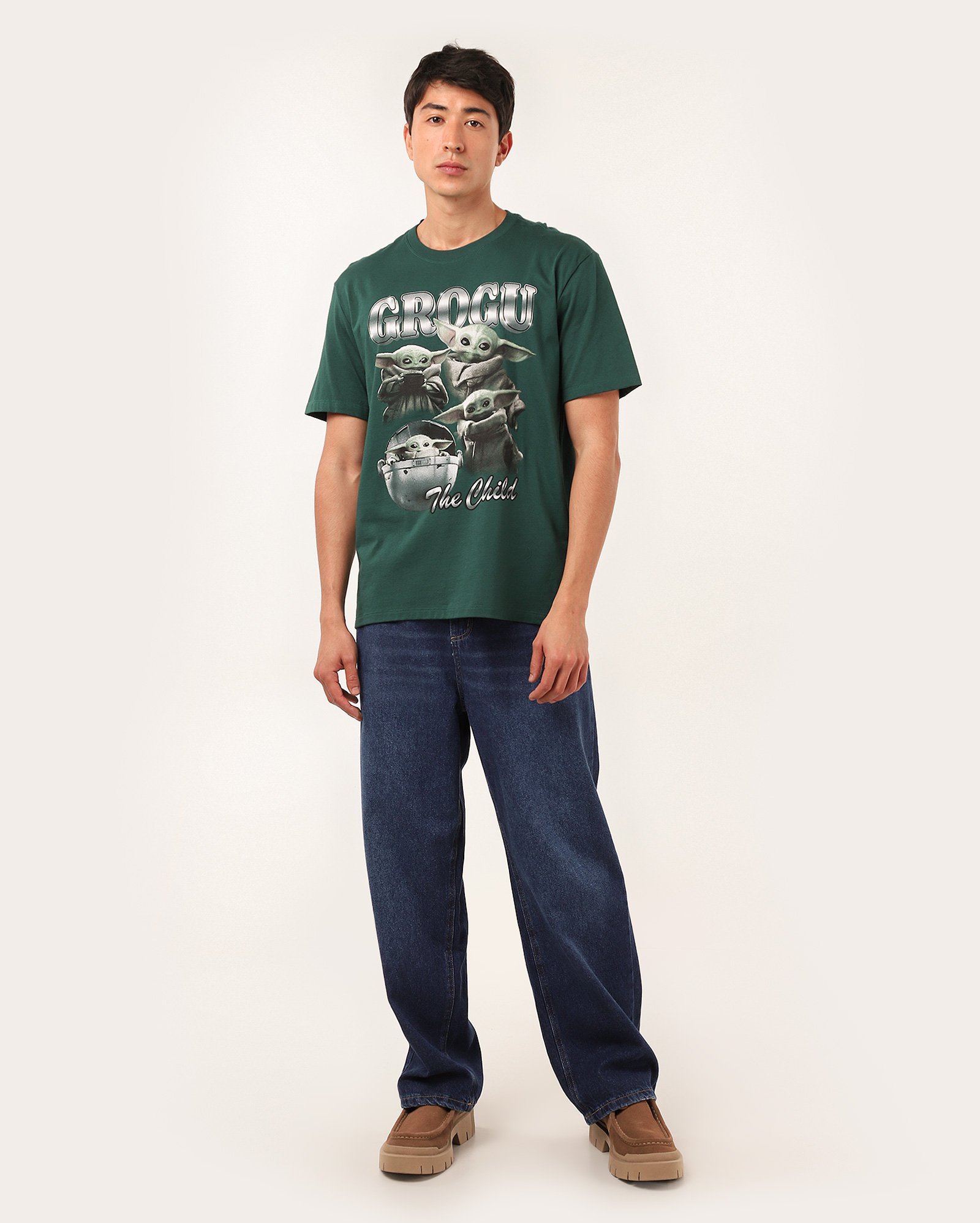 Camiseta masculina regular Grogu verde | FANLAB