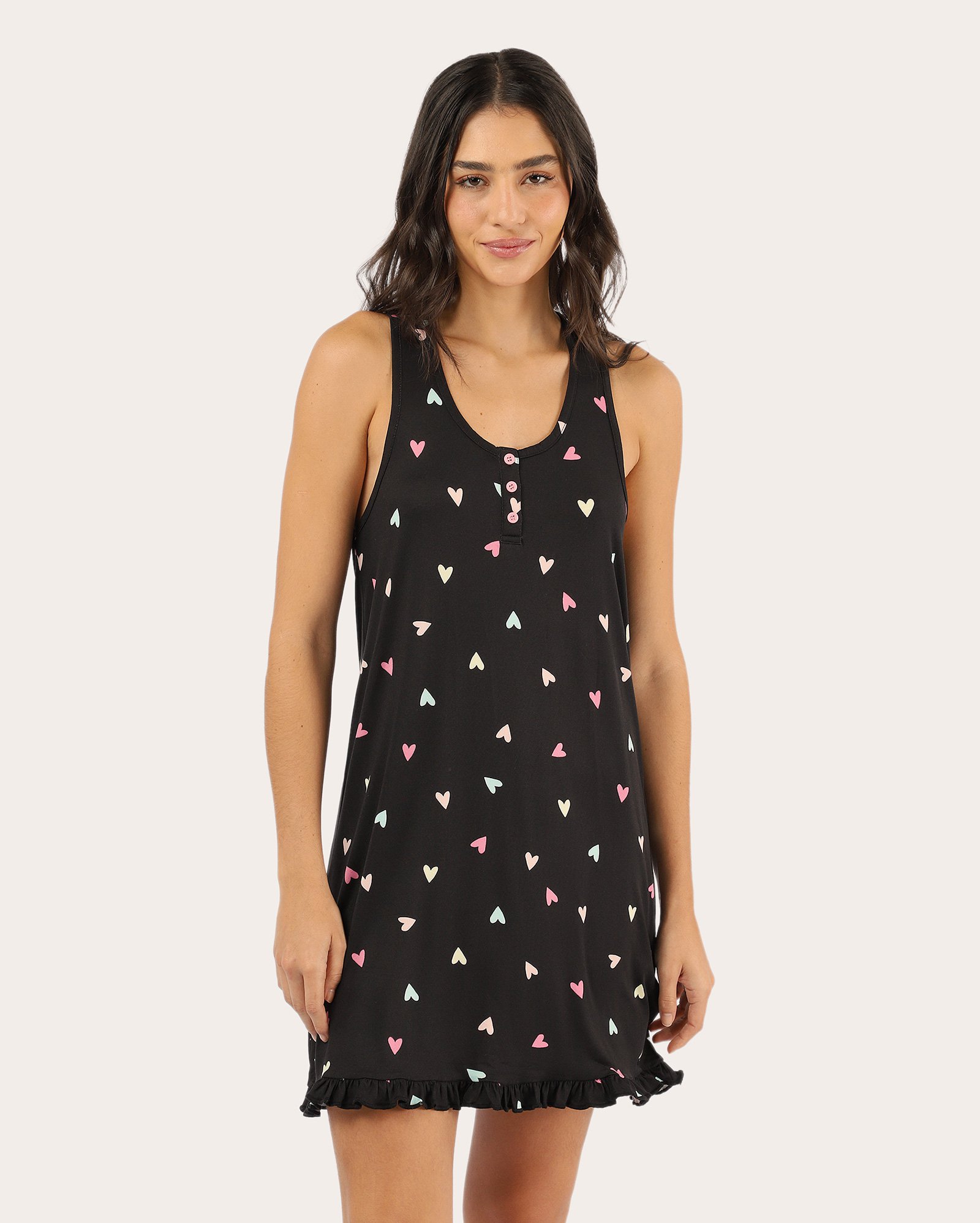 Camisola curta estampa corações - preta