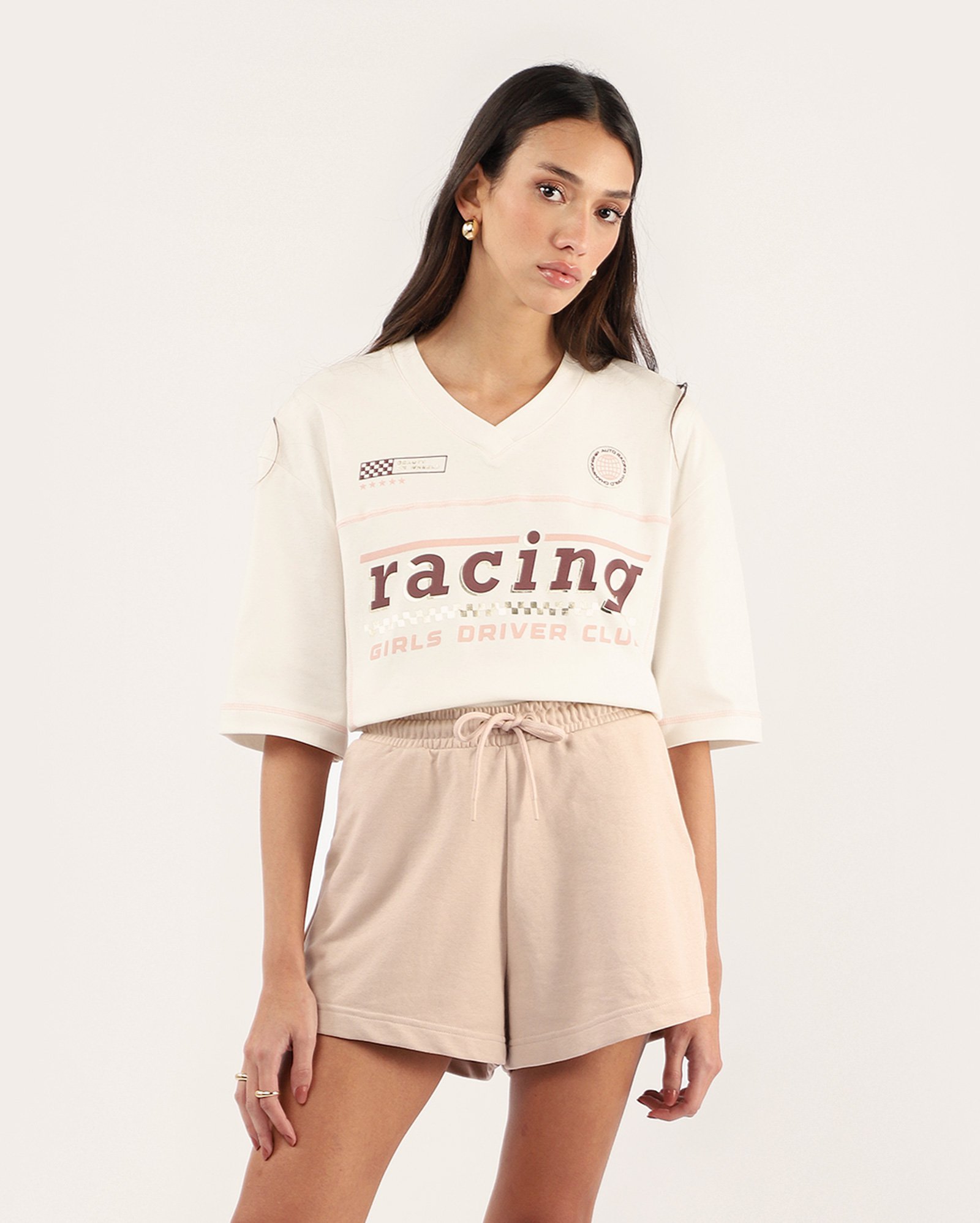 Short feminino com cordão cós com elástico bege | Basics 