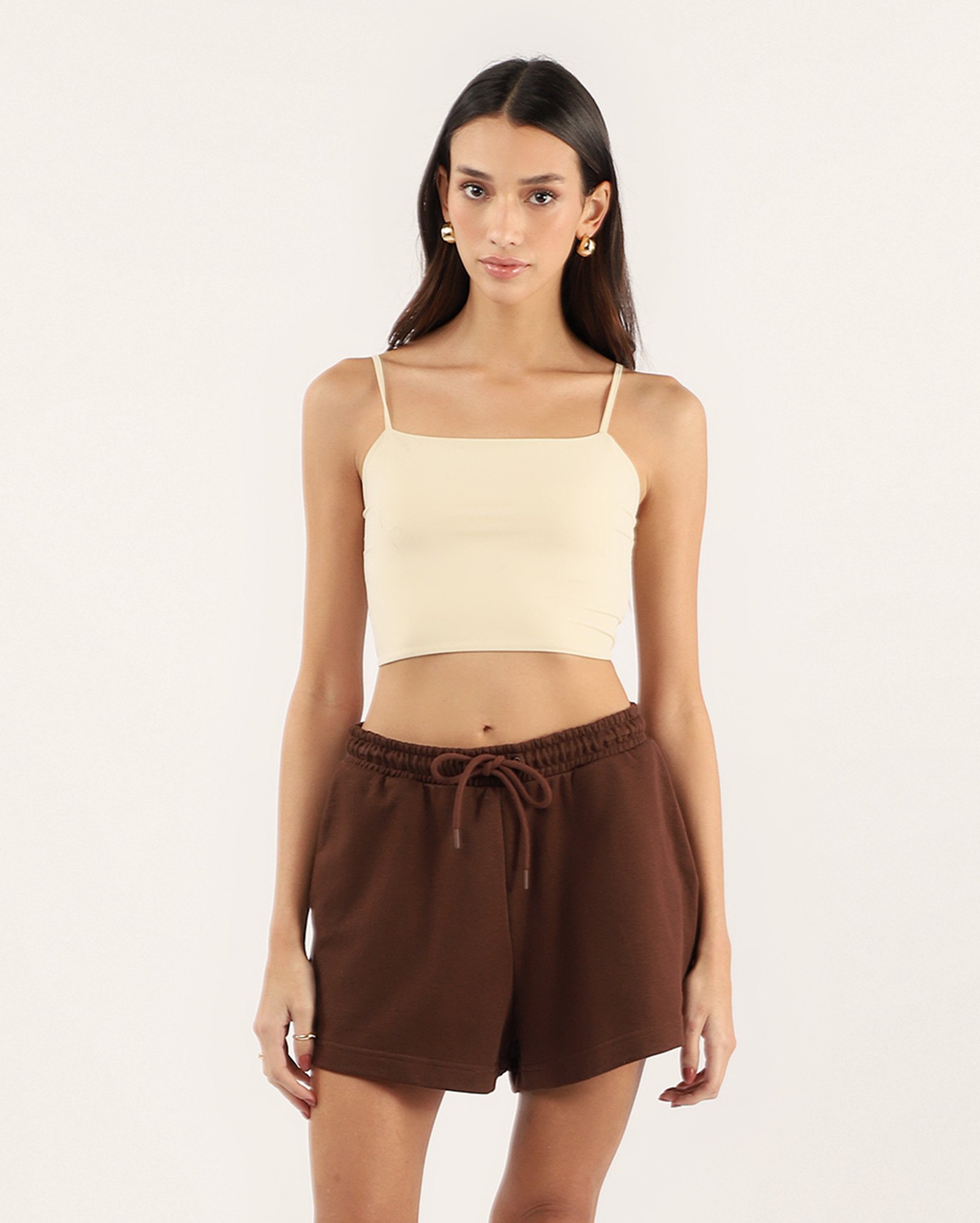 Short feminino com cordão cós com elástico marrom | Pool Basics