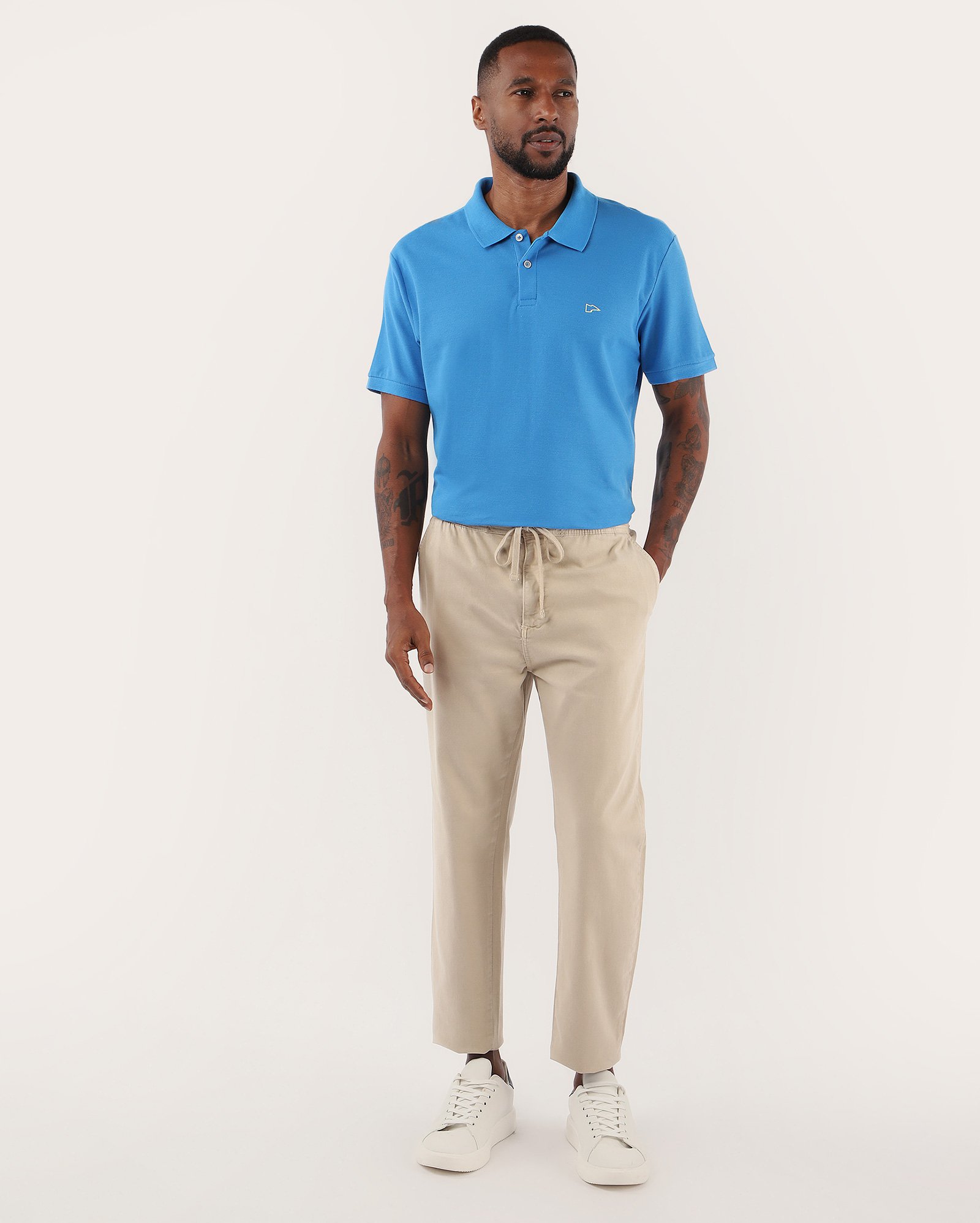 Calça sarja masculina jogger cós elástico bege | Pool Jeans