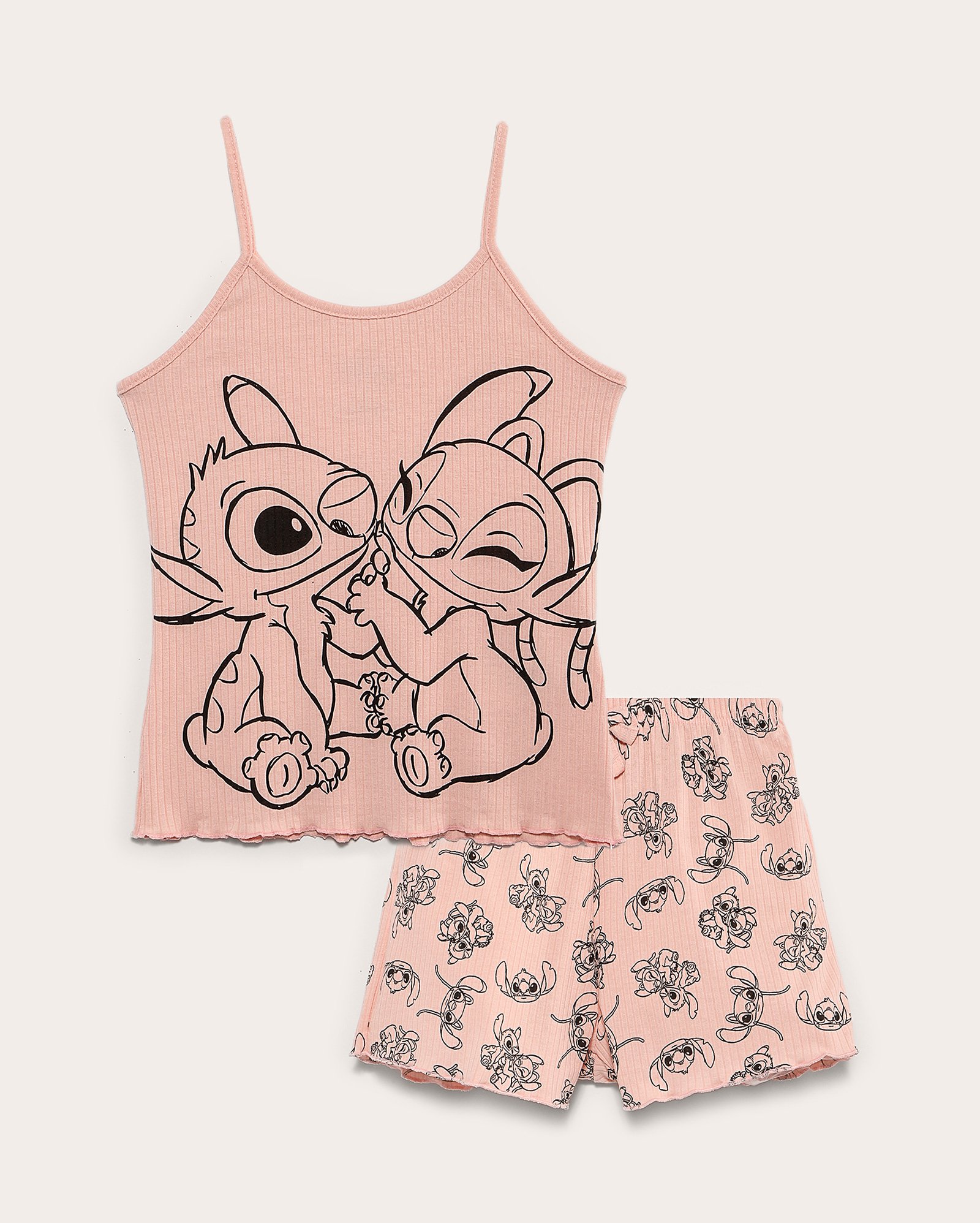 Pijama curto infantojuvenil Stitch e Angel 6-14A rosa | Disney