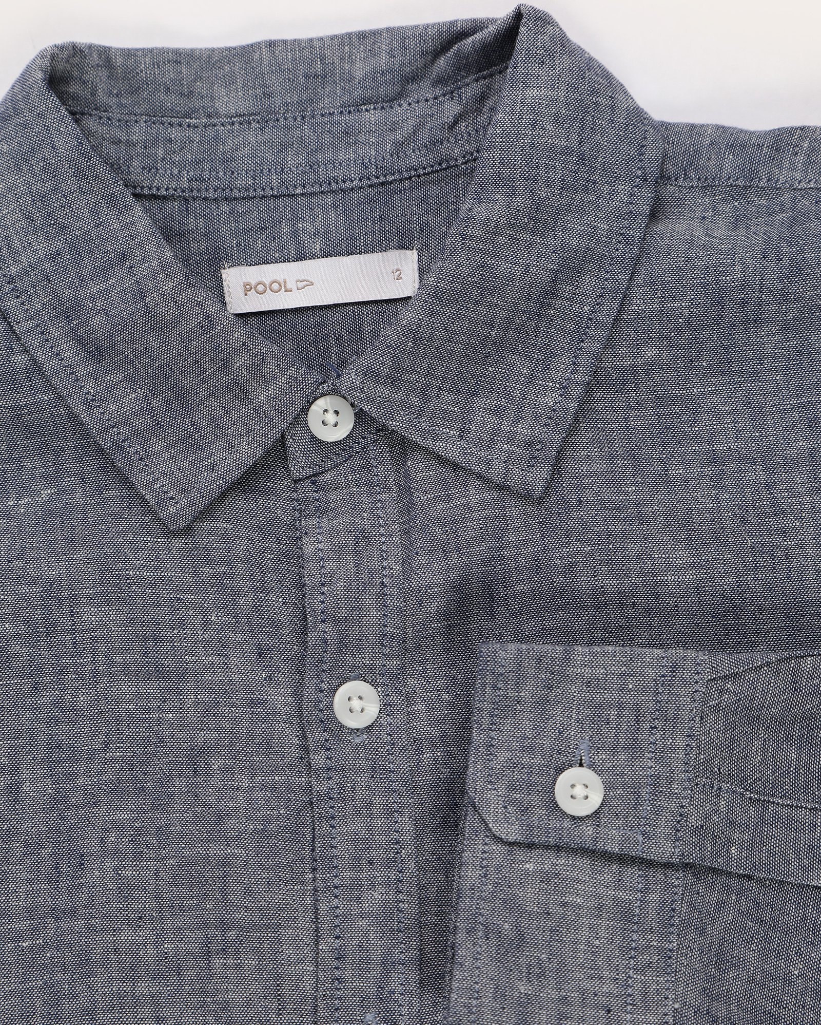 Camisa juvenil manga longa com linho mescla azul