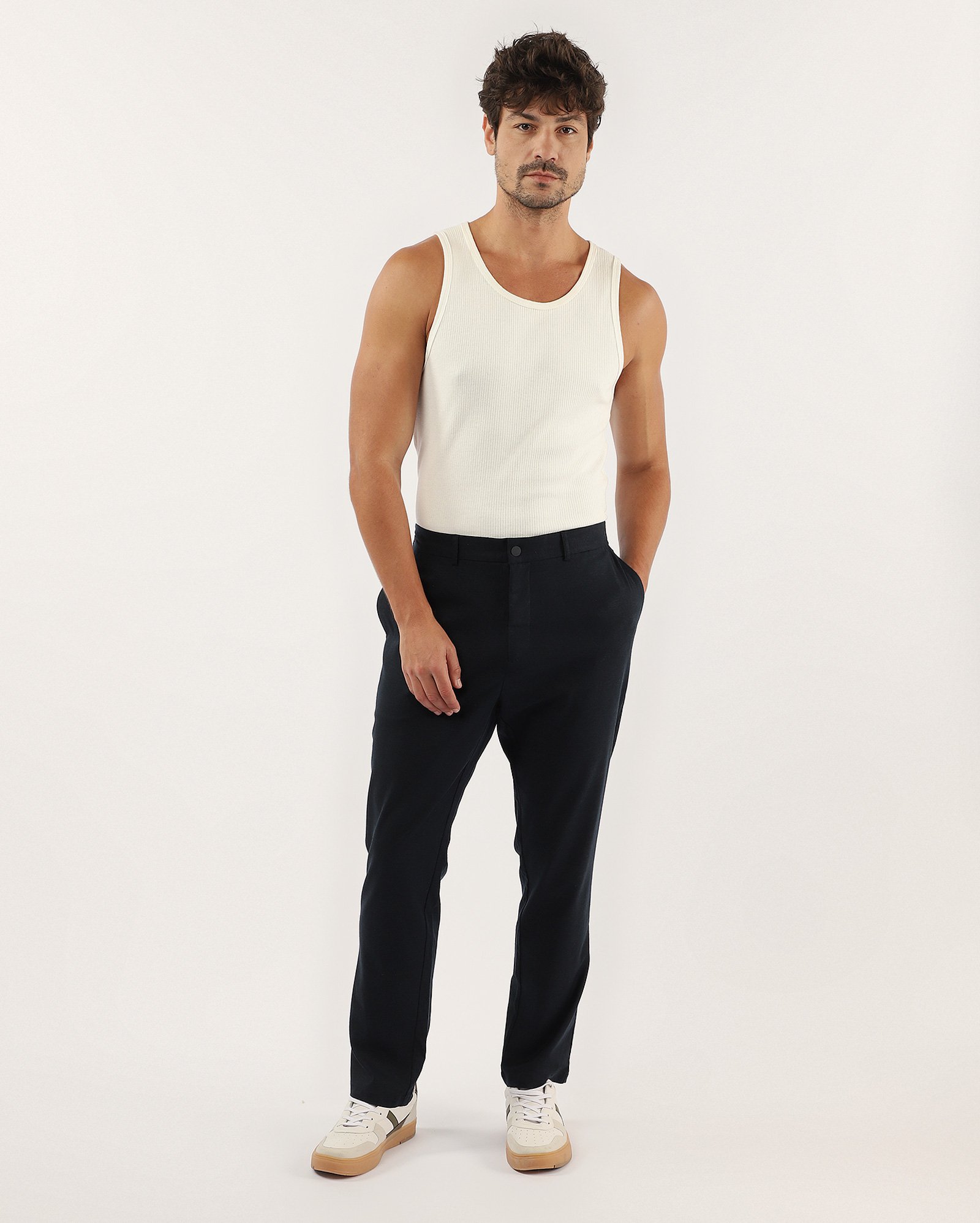 Calça masculina regular com viscolinho - Azul Escuro | Original