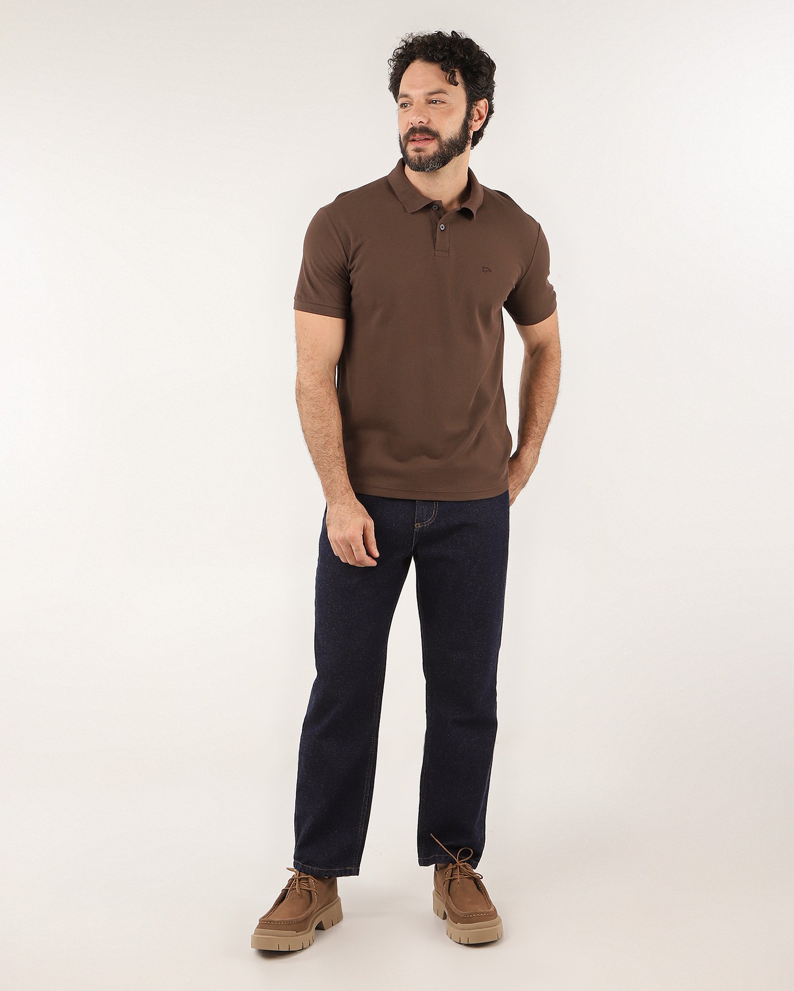 Camisa polo masculina Pool Legacy regular piquet - Marrom Escuro Mescla