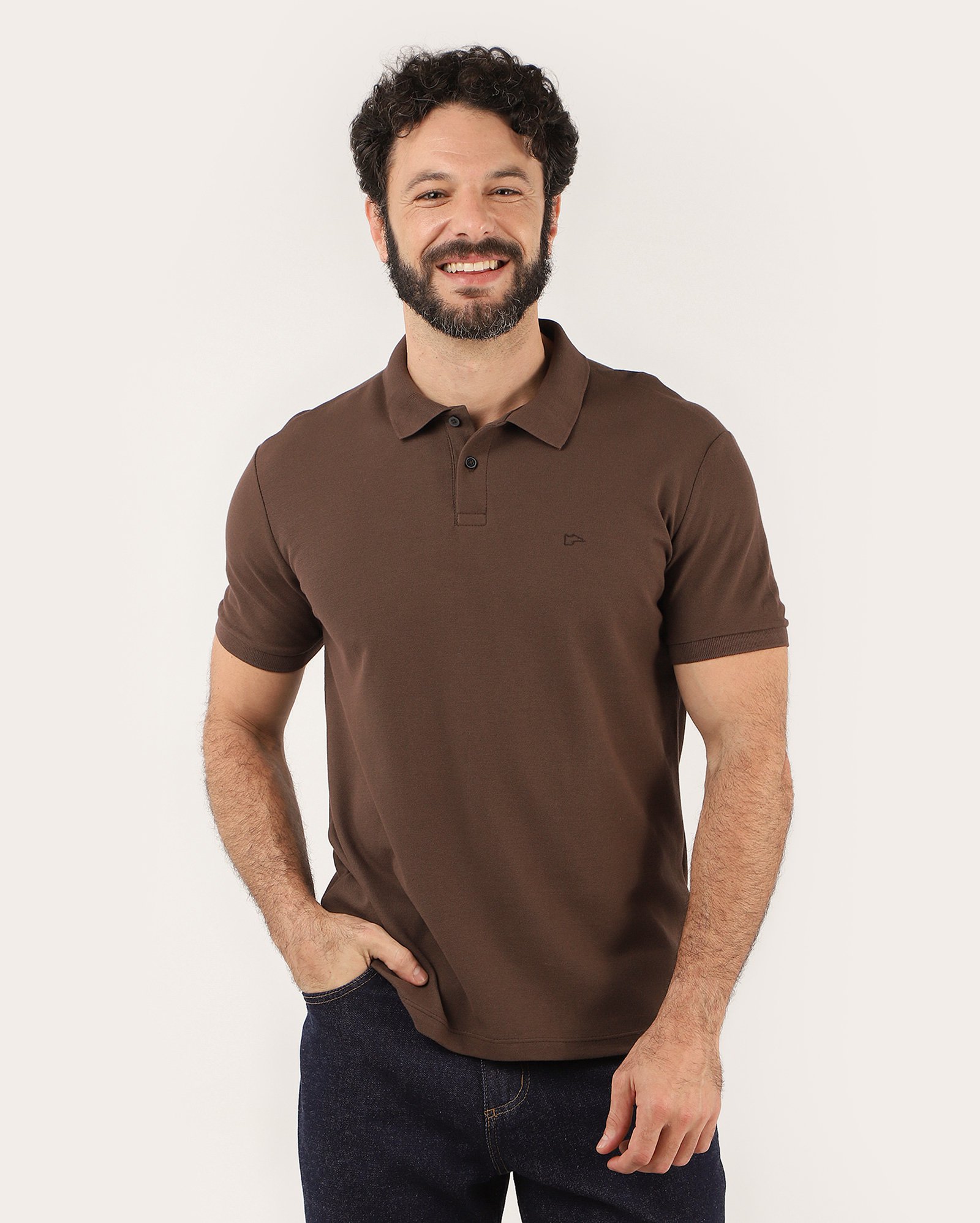 Camisa polo masculina Pool Legacy regular piquet - Marrom Escuro Mescla