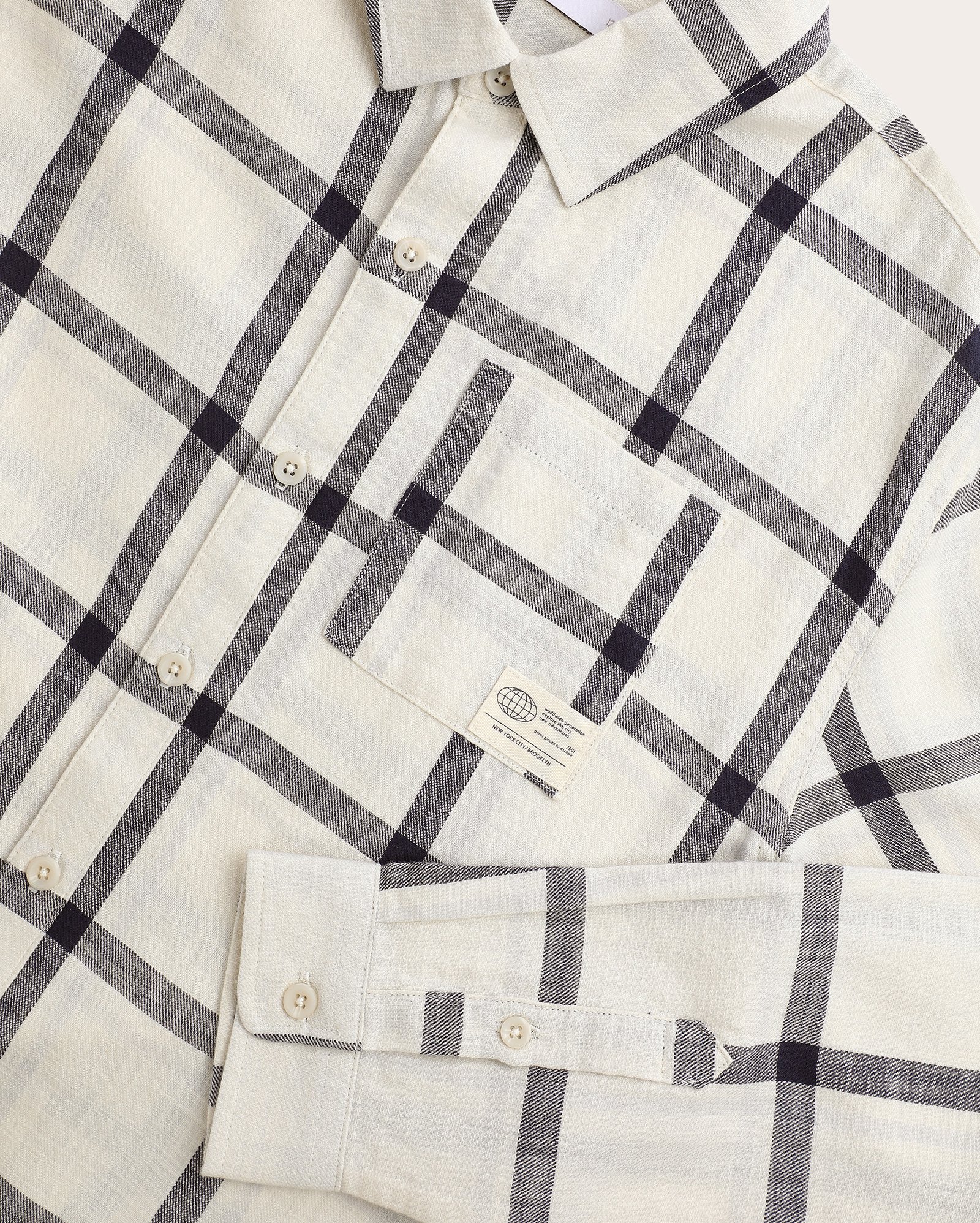 Camisa juvenil manga longa xadrez bege — foto 3