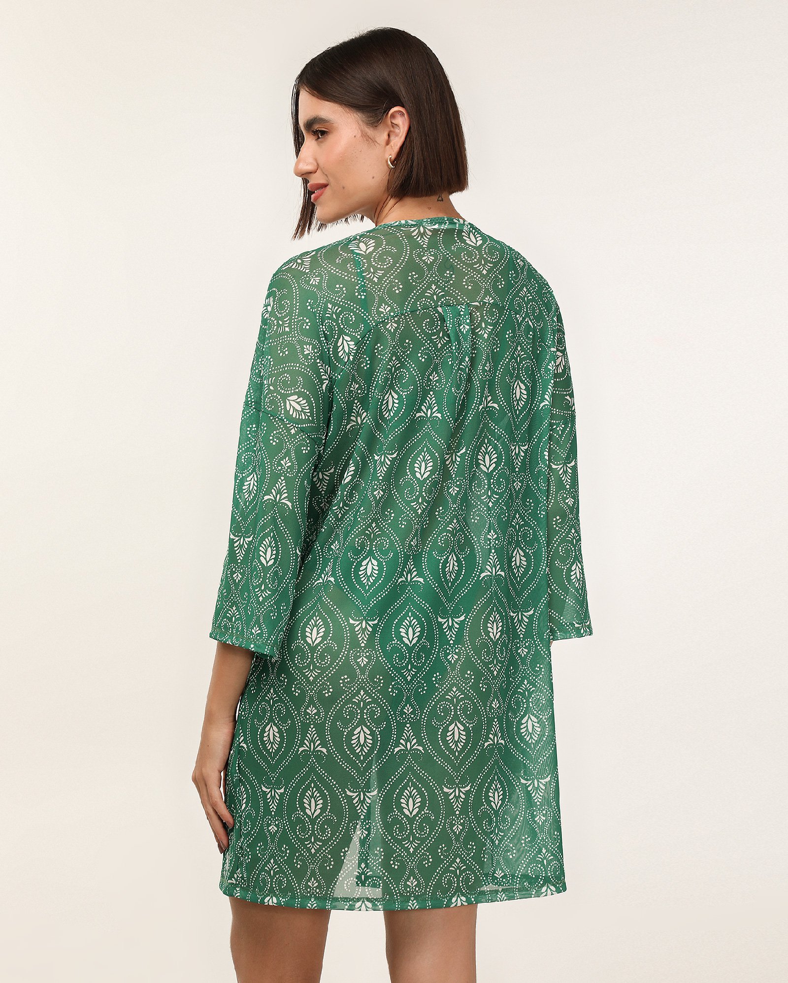 Saída de praia kimono em tule boho verde — foto 3