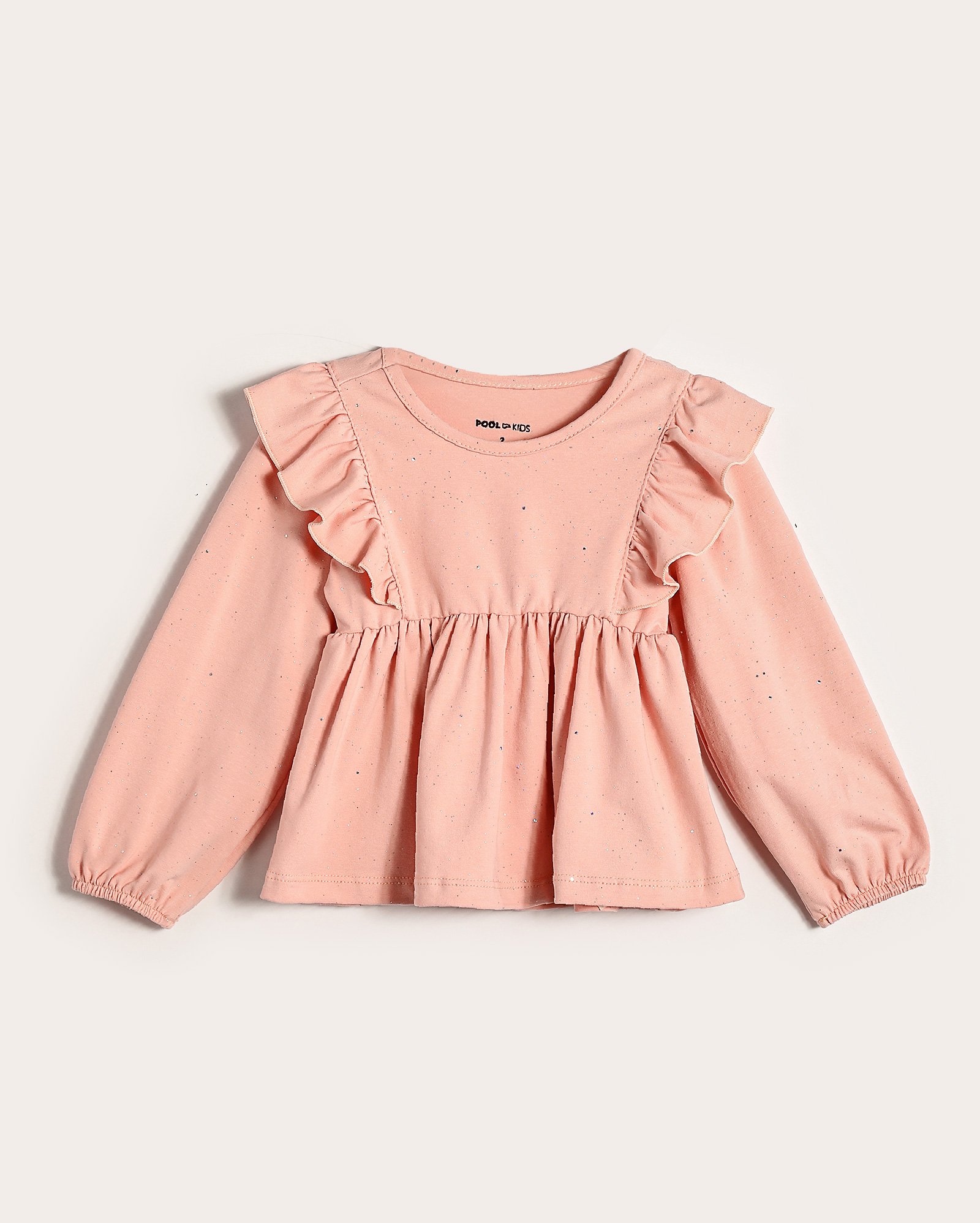 Blusa infantil manga longa bufante babado e brilho 1-4A rosa | Pool Kids