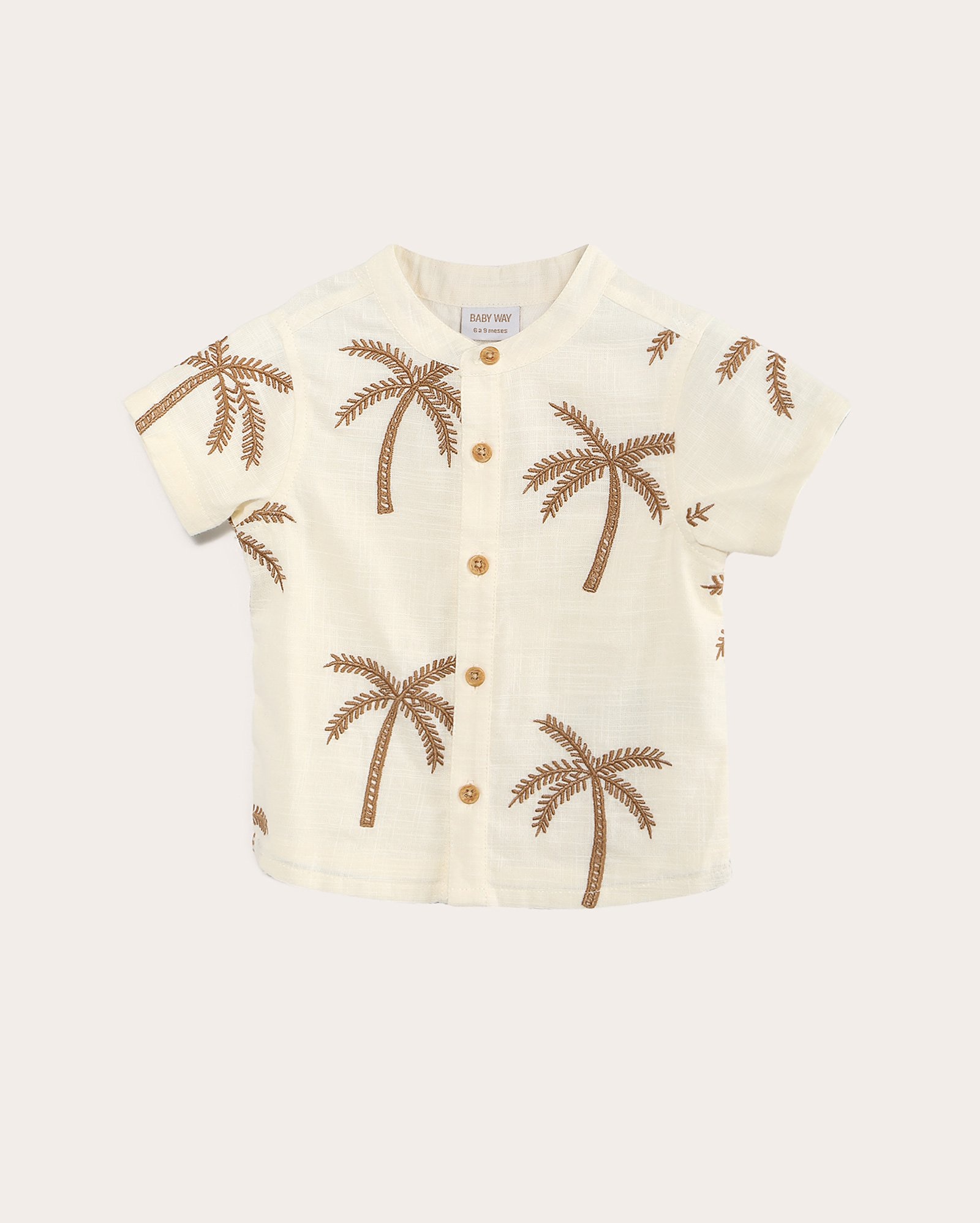 Camisa bebê bordada palmeiras mescla bege | Baby Way
