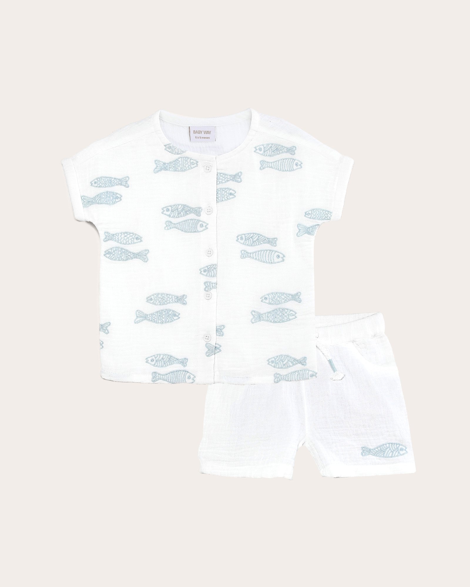 Conjunto curto bebê texturizado com peixe branco | Baby Way 