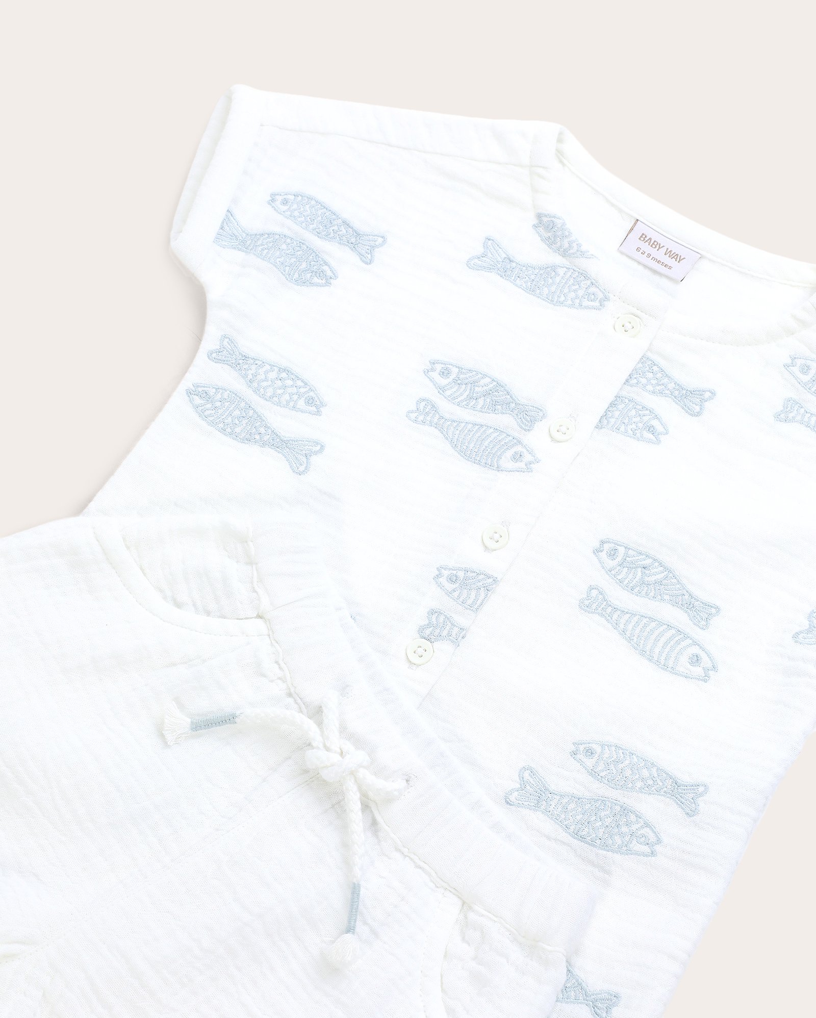 Conjunto curto bebê texturizado com peixe branco | Baby Way 