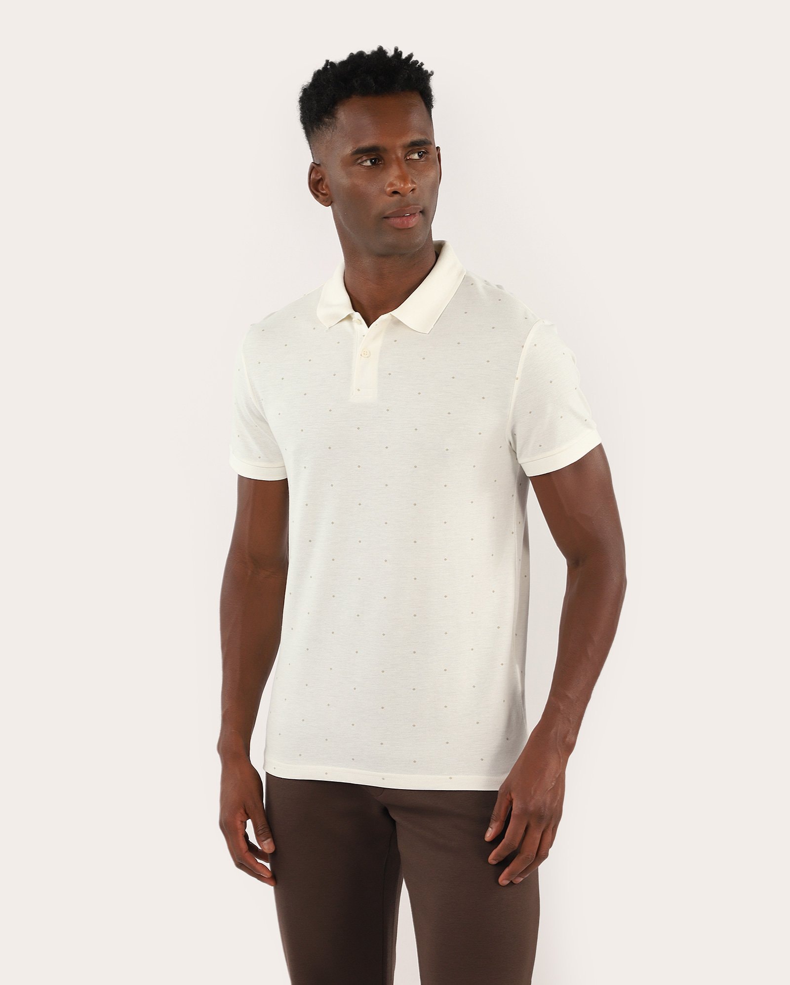 Polo masculina slim mini print - branca