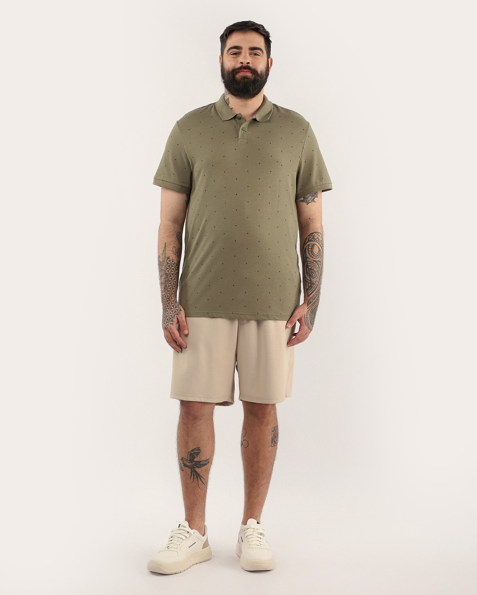 Camiseta polo plus size masculina geométrica verde