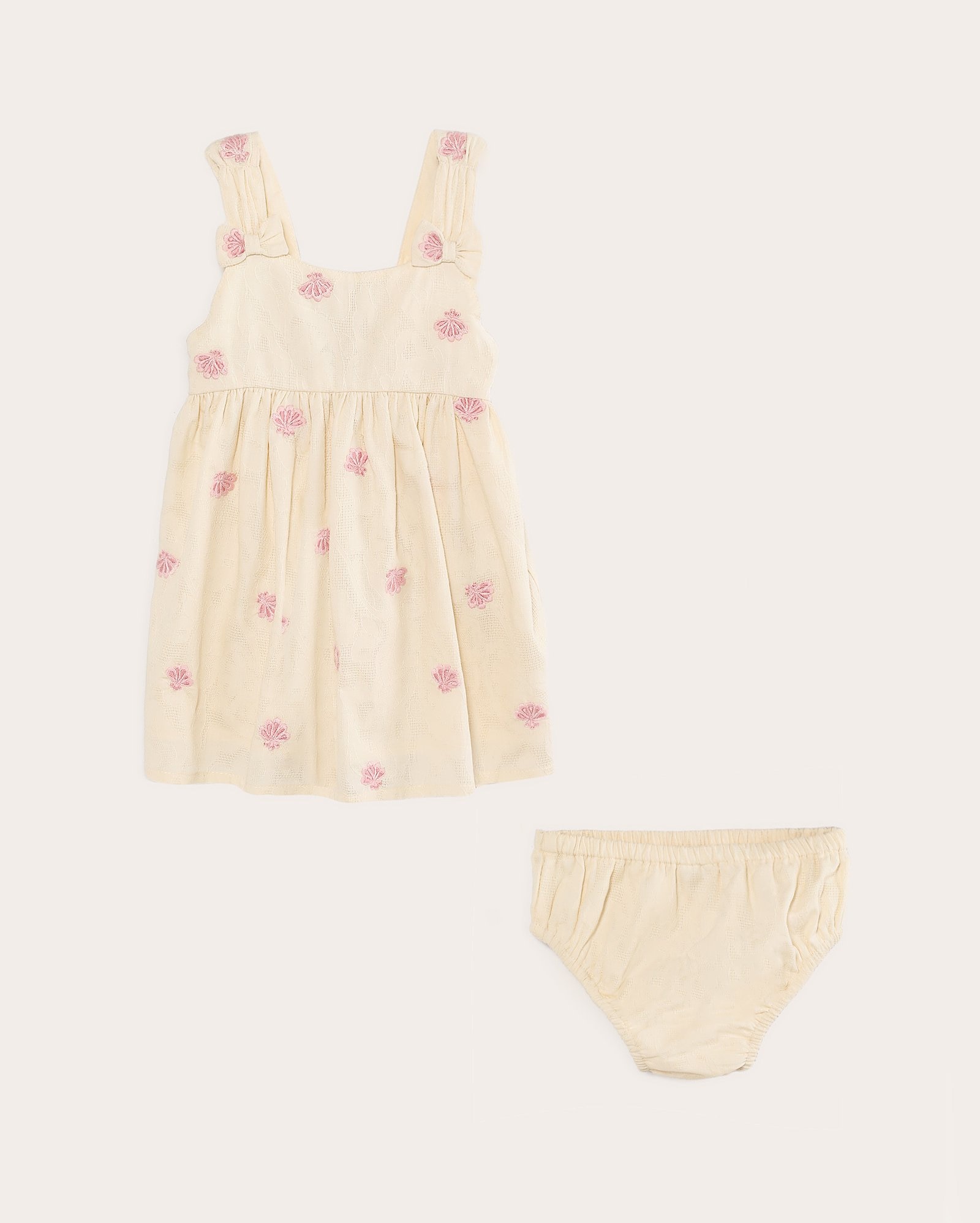 Vestido bebê evasê conchas bege | Baby Way