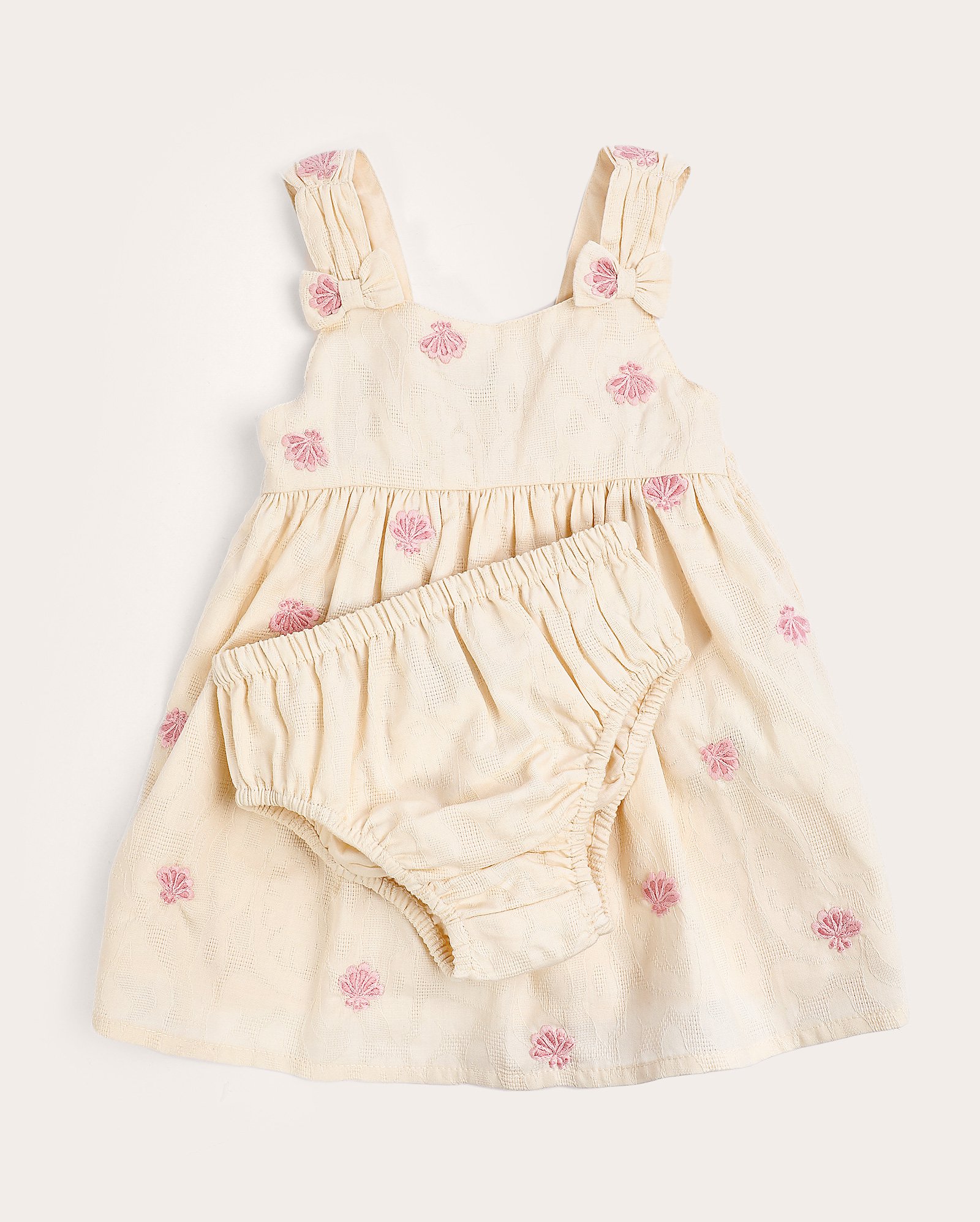 Vestido bebê evasê conchas bege | Baby Way