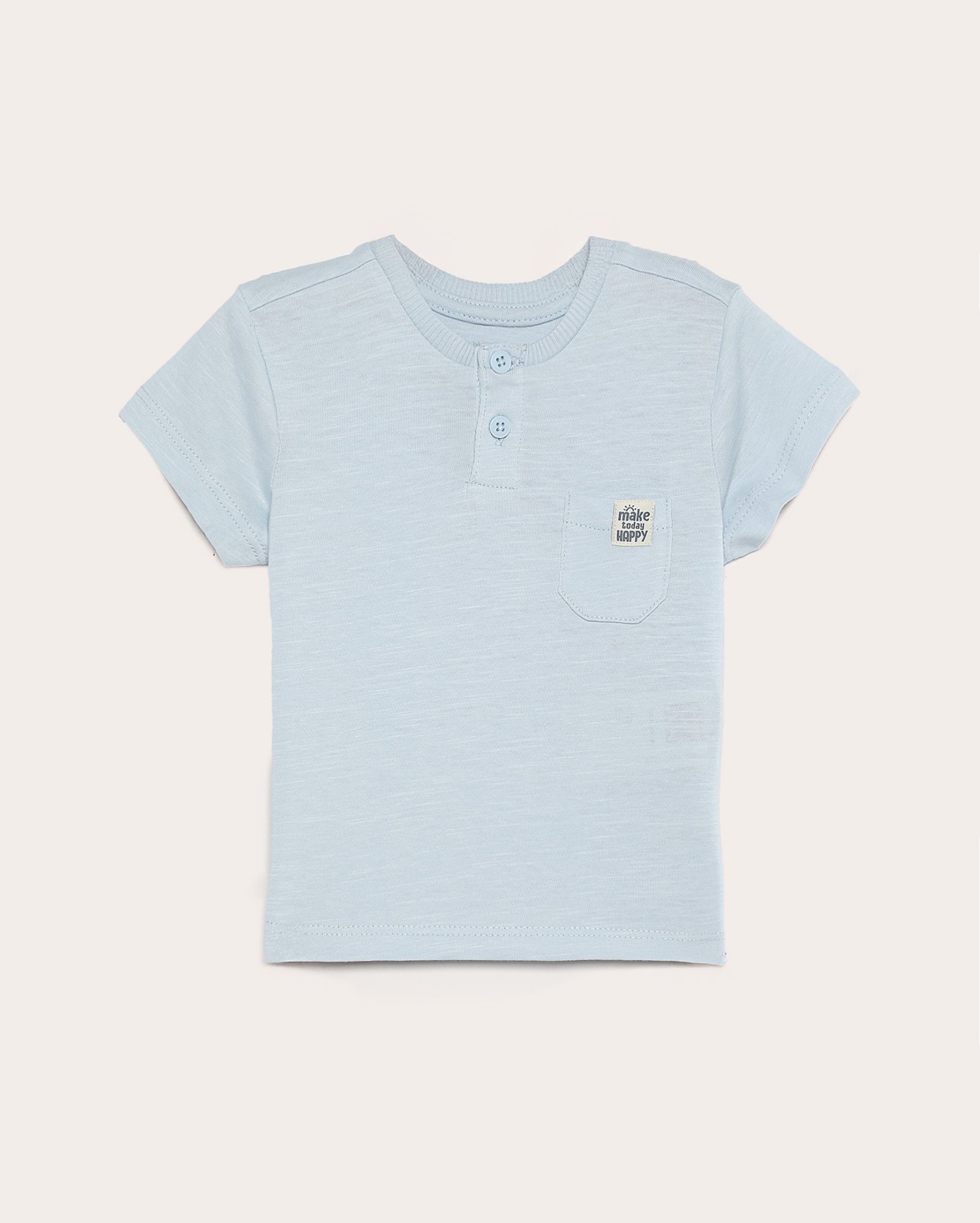 Camiseta bebê malha flamê com botão - azul