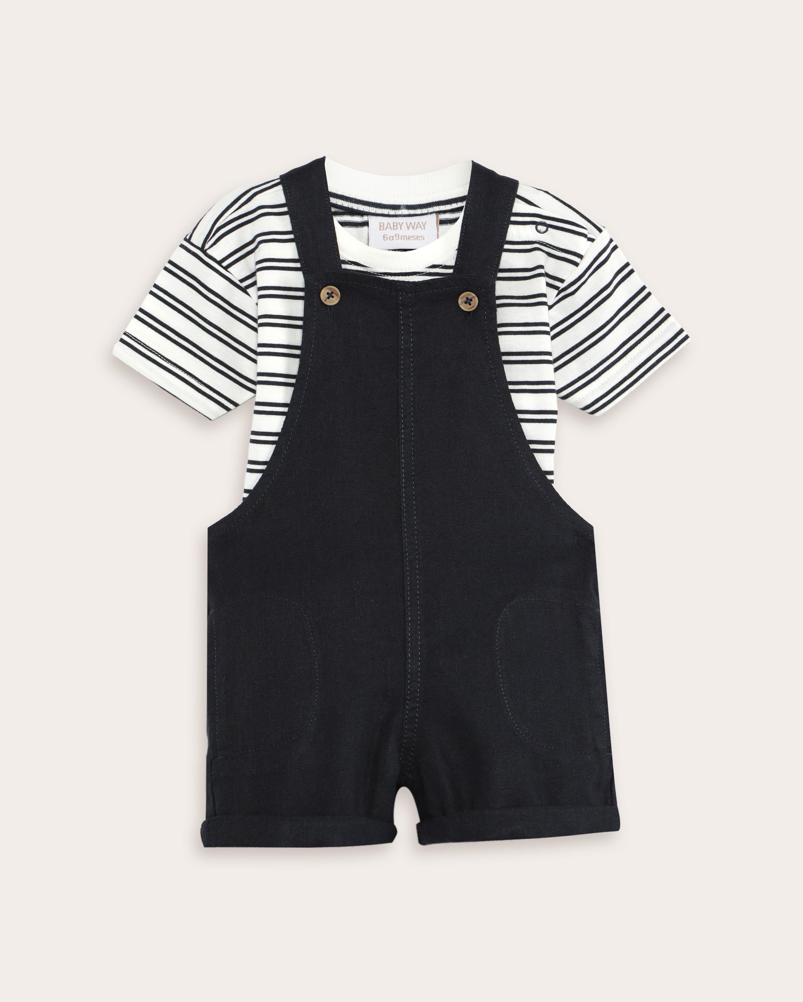 Conjunto curto bebê jardineira listrada - multicor