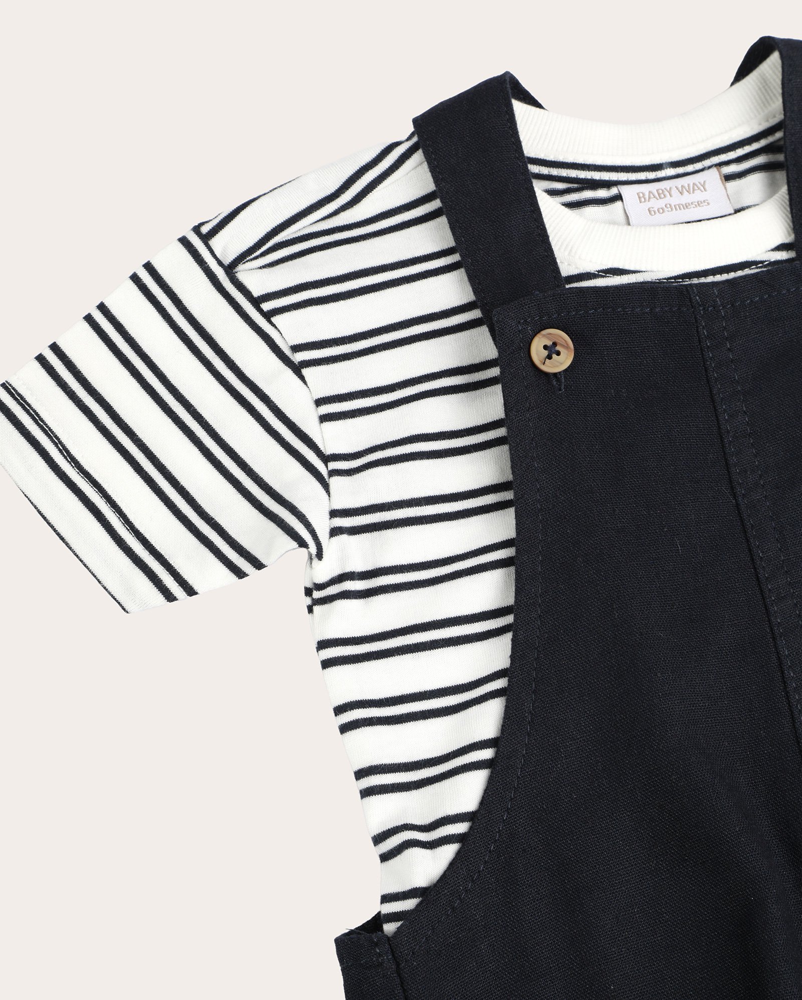 Conjunto curto bebê jardineira listrada - multicor