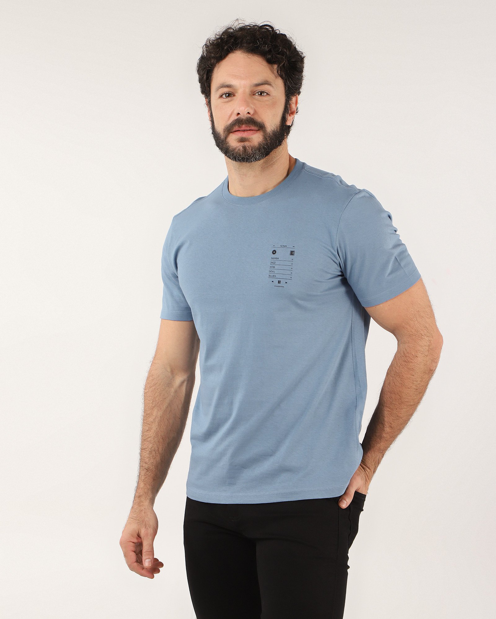 Camiseta masculina regular estampa playlist azul | Pool