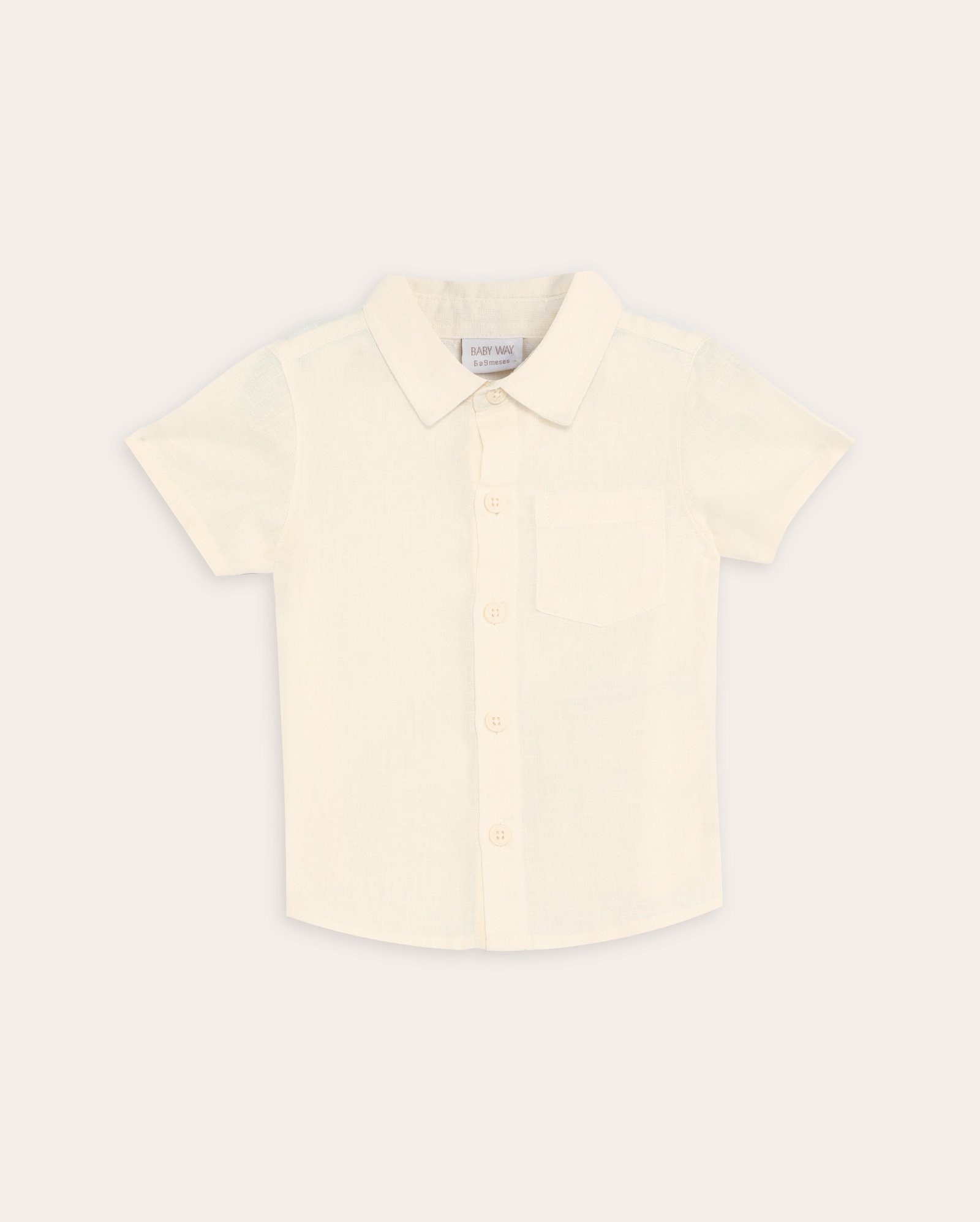 Camisa bebê com linho e bolso - bege