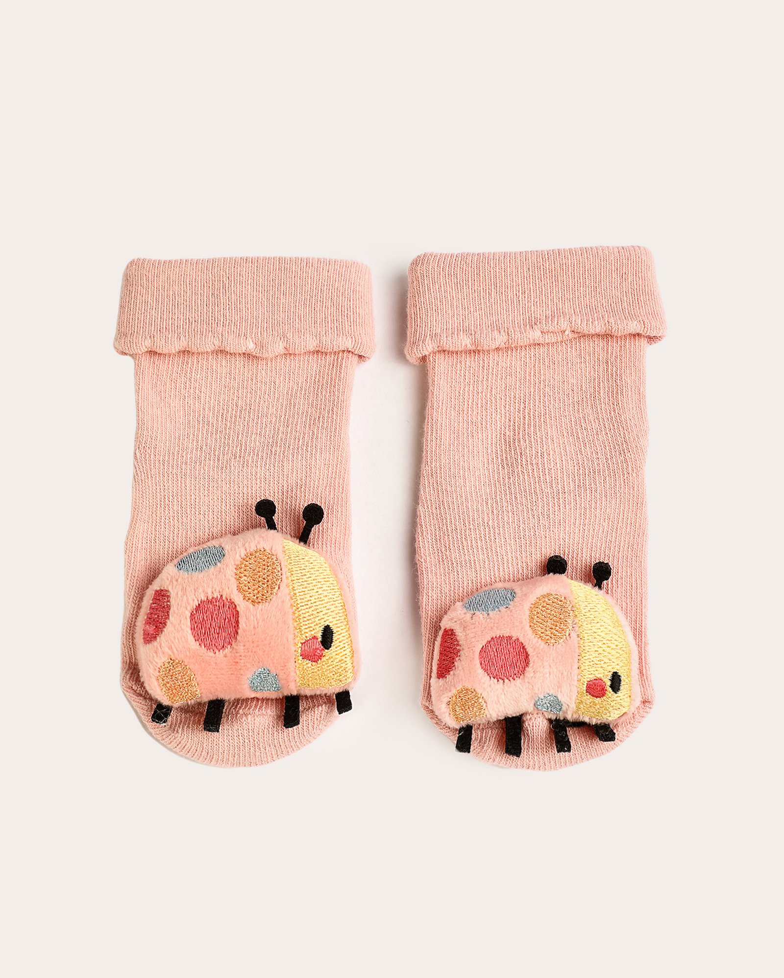 Meia bebê cano curto antiderrapante joaninha rosa | Baby Way