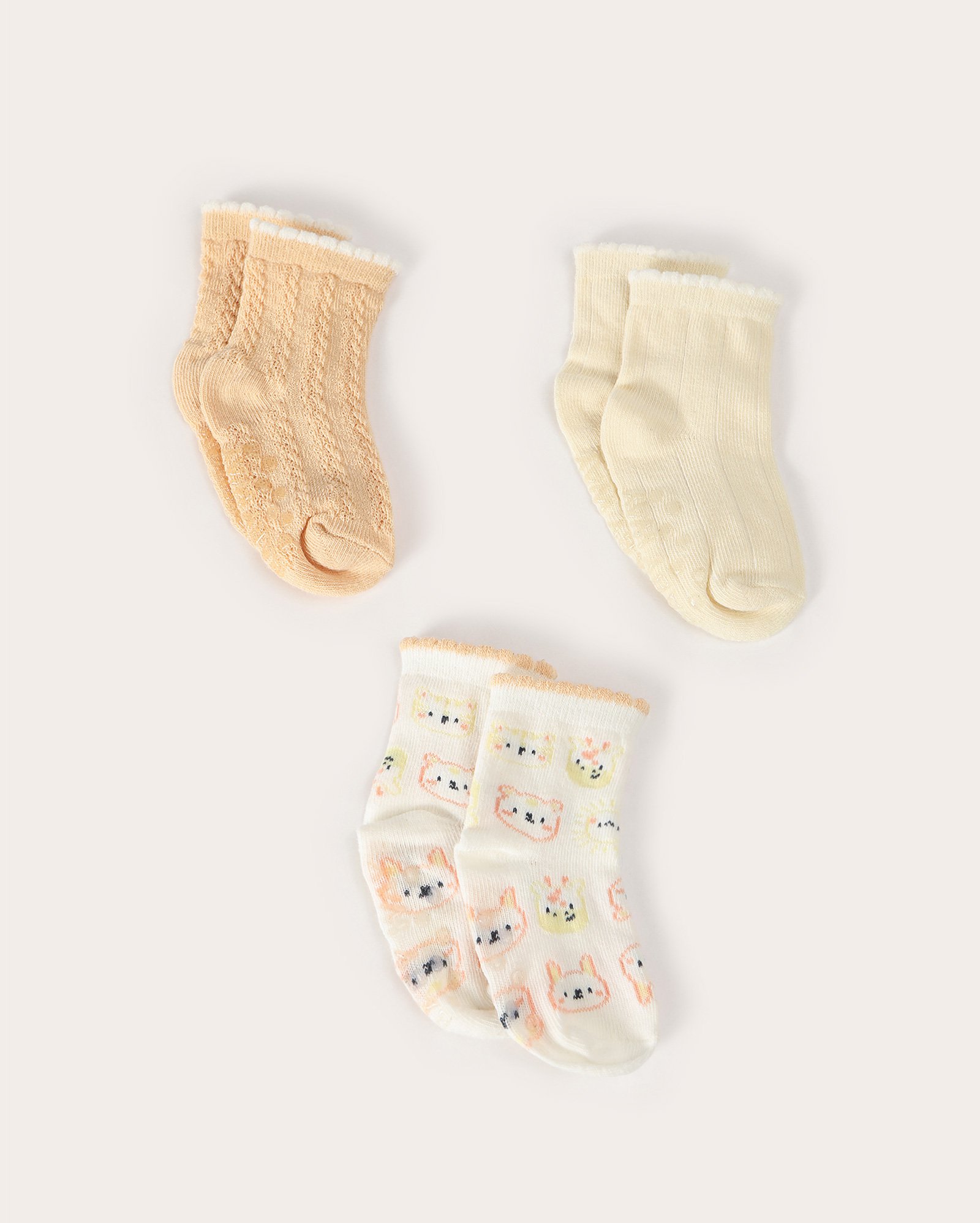 Kit meia bebê 3 pares cano alto bichinhos multicor