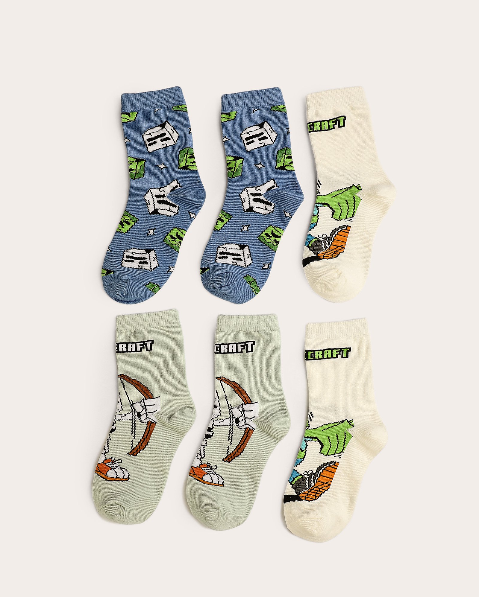 Kit meia infantil 3 pares cano longo game multicor | Minecraft