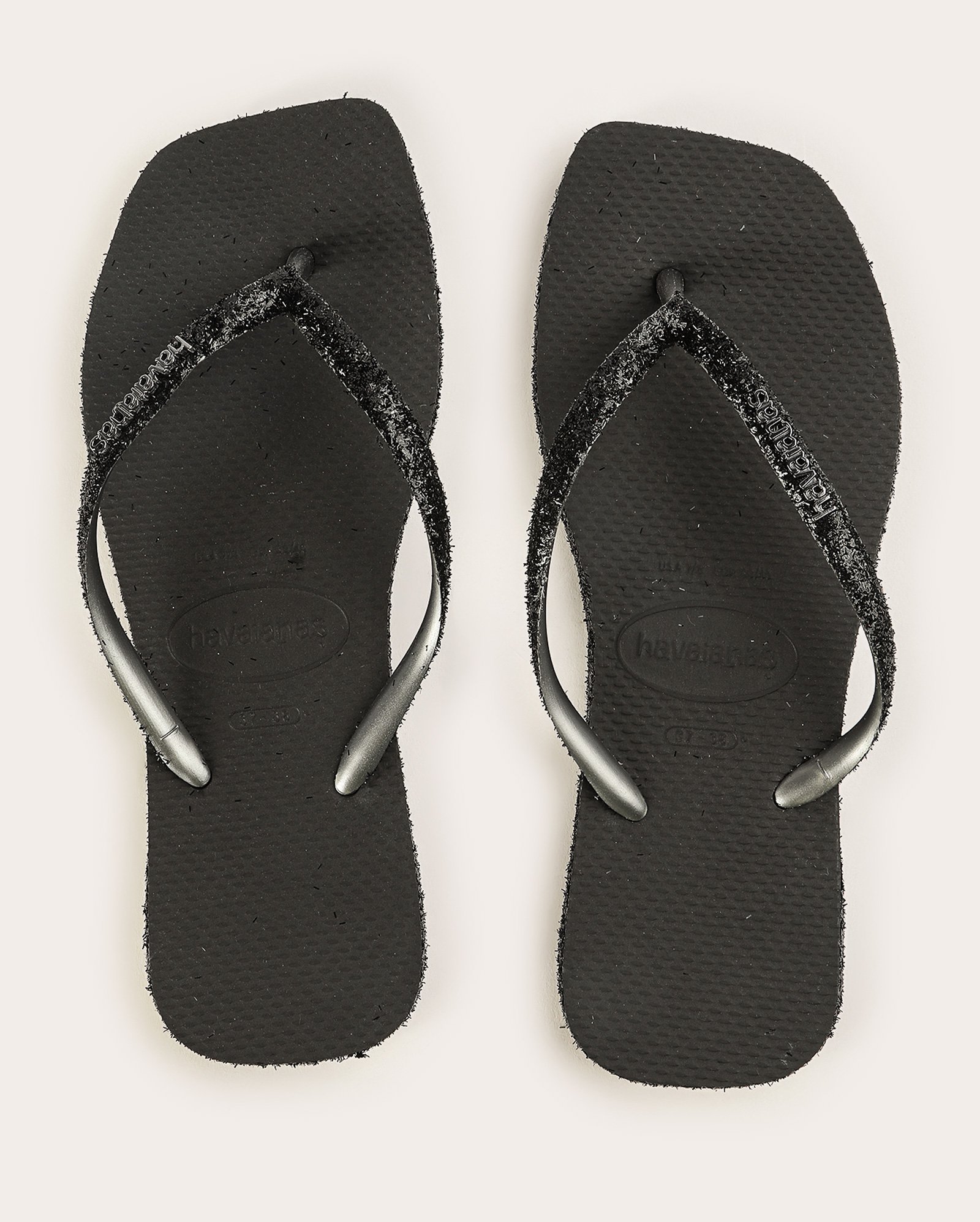 Chinelo feminino slim square sparkle com glitter preto | Havaianas
