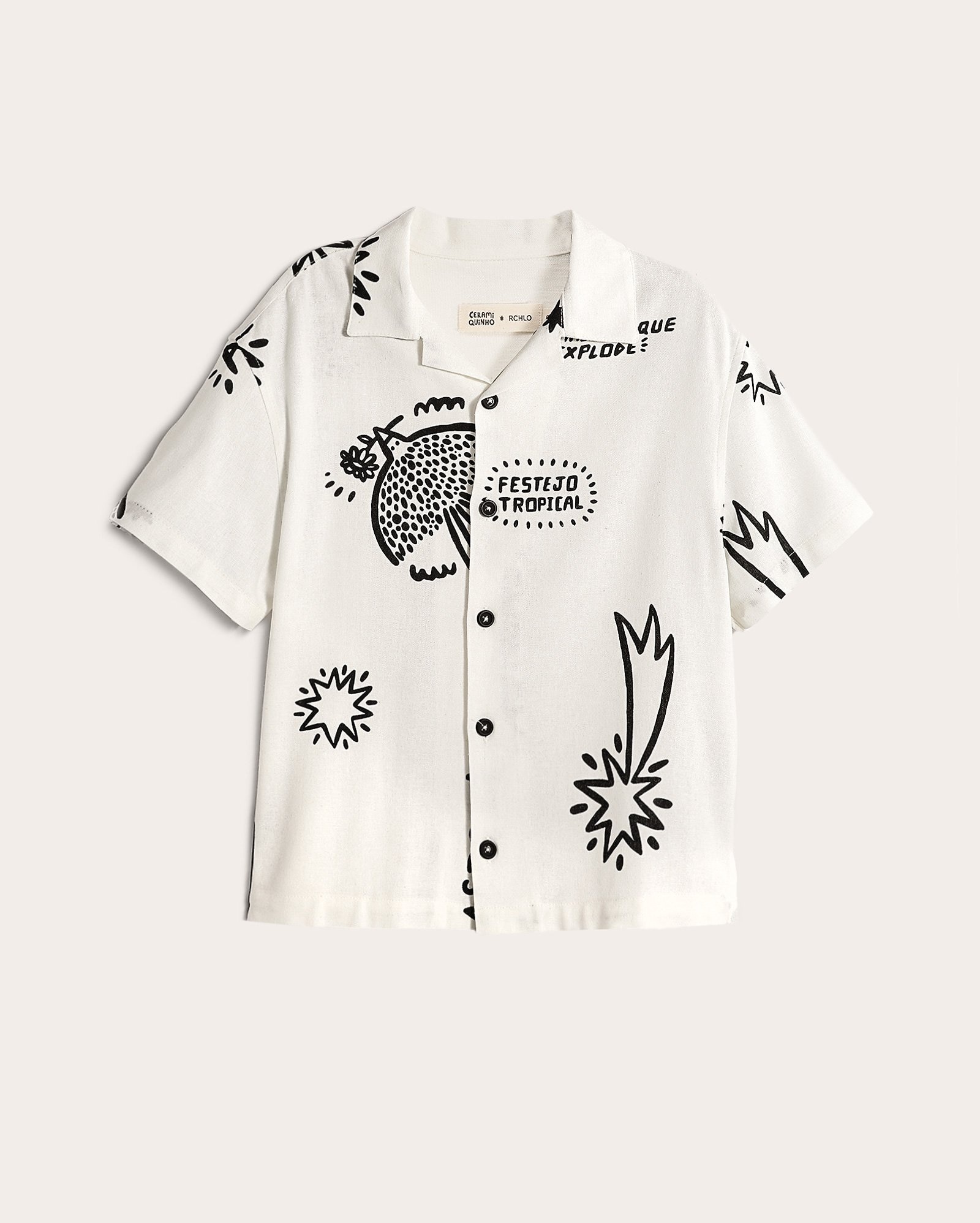 Camisa infantil em viscolinho festejo tropical 2-10A branca | Ceramiquinho + Riachuelo