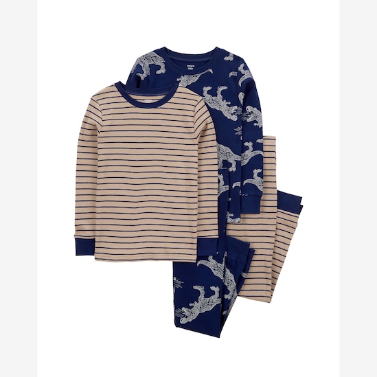 Pijama longo infantil 4 peças texturizado listras dino multicor | Carter's