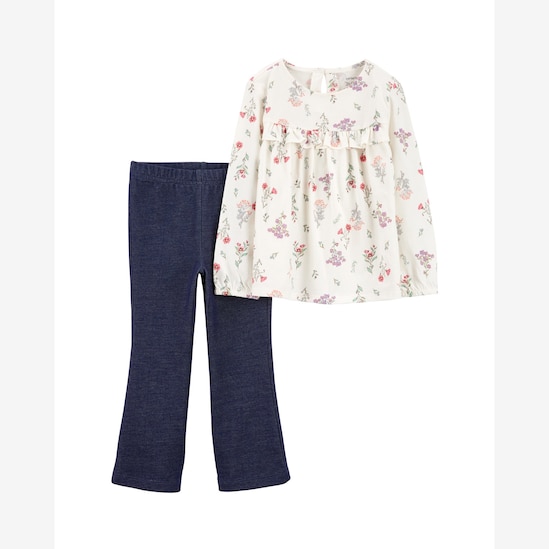 Conjunto longo infantil 2 peças floral jeans multicor | Carter's