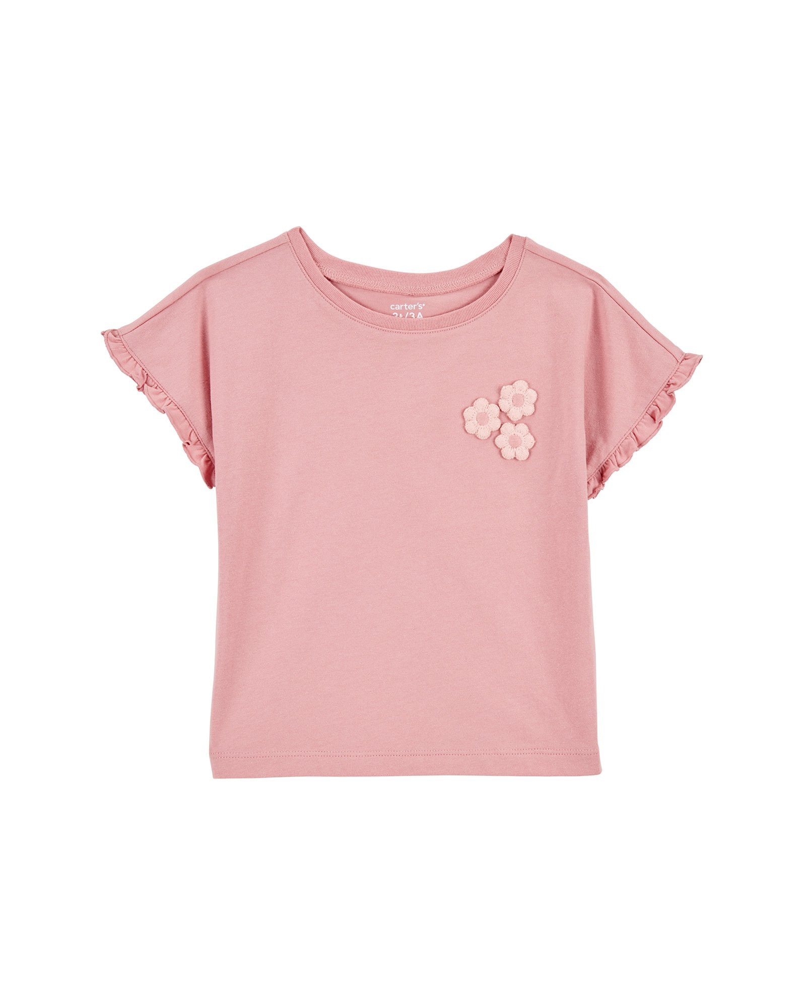Camiseta infantil com babados e bordado floral rosa | Carter's